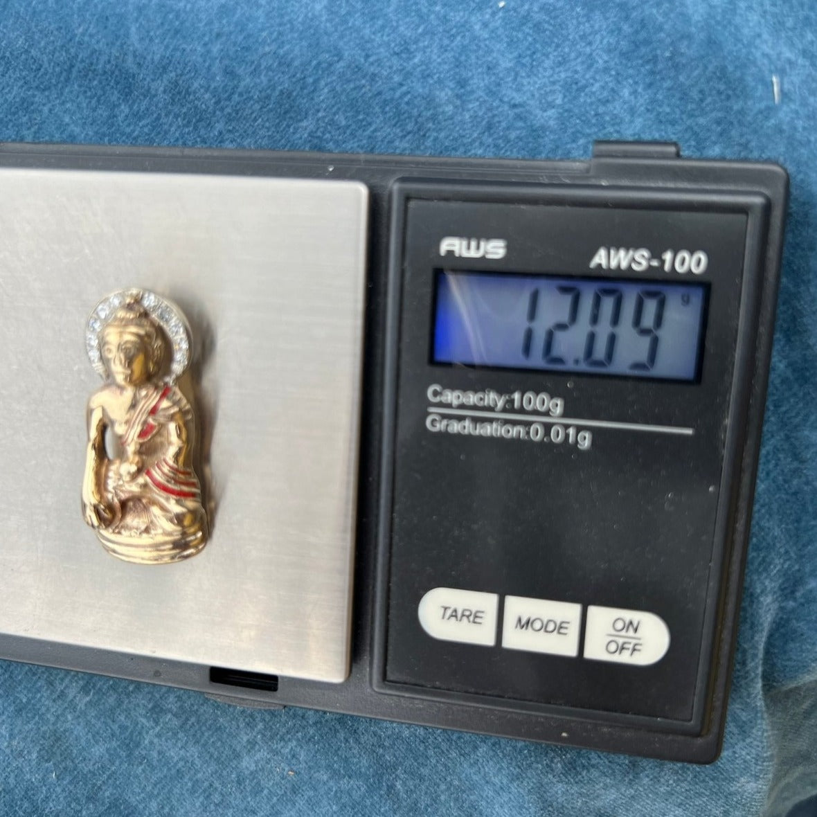 10k Gold 3-D Meditating Buddha Pendant w Rose-Cut Diamonds 12g + 1.3"