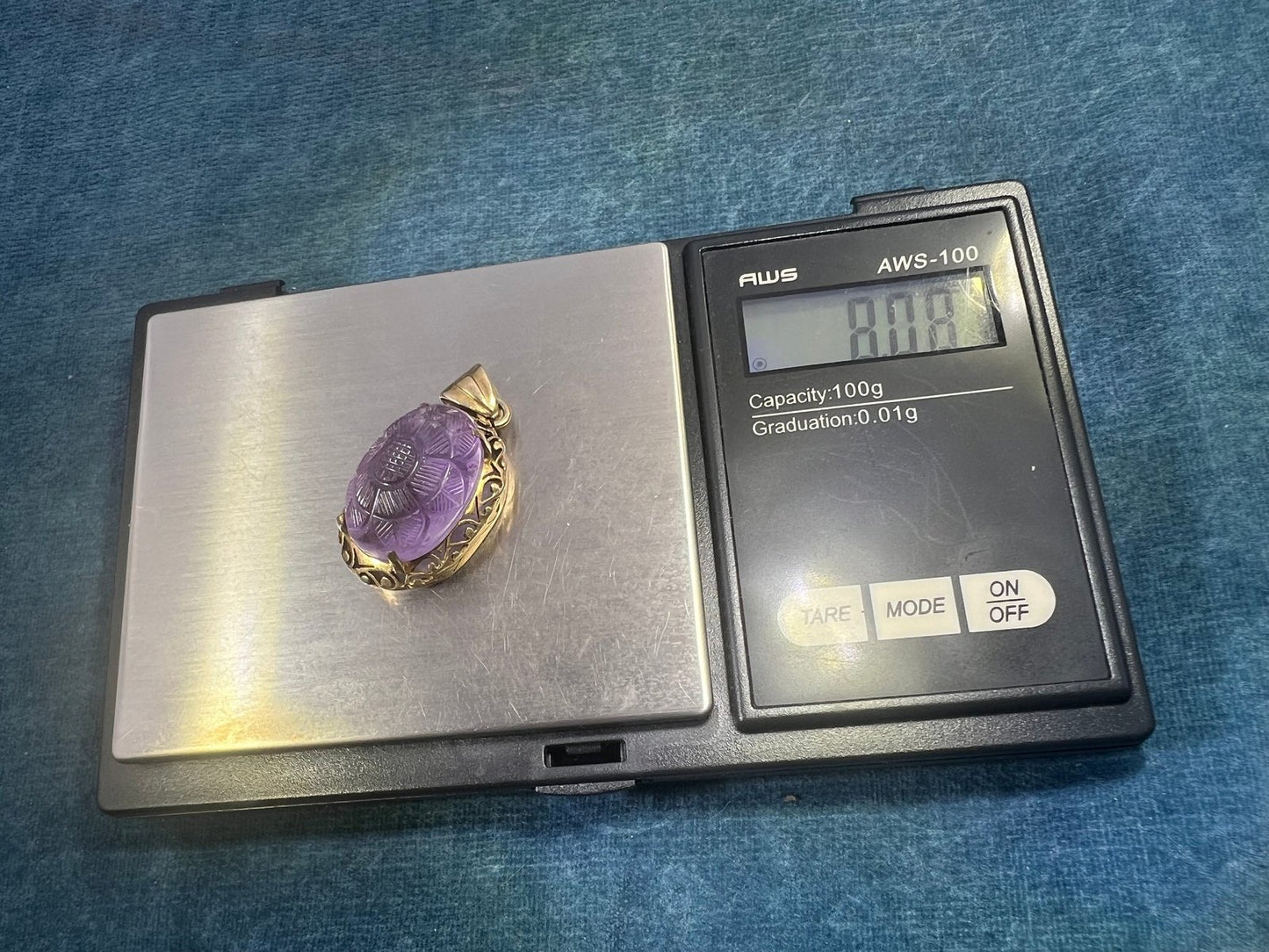 10k Gold Amethyst Cabochon Carved Flower Pendant. 1.3" 8g *Video*