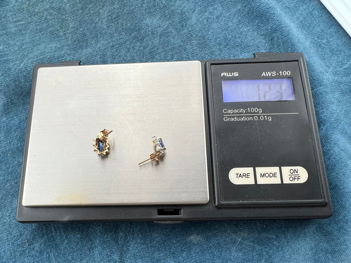 10k Gold Natural Ceylon Blue Sapphire & Diamond Halo Earrings *Video*