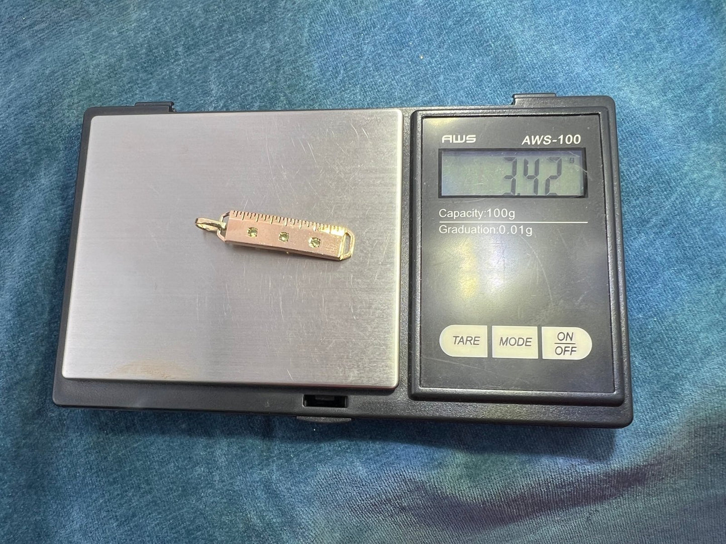 10k Gold RULER Pendant w Gypsy-Set Topaz. Crafter Builder 1.4"