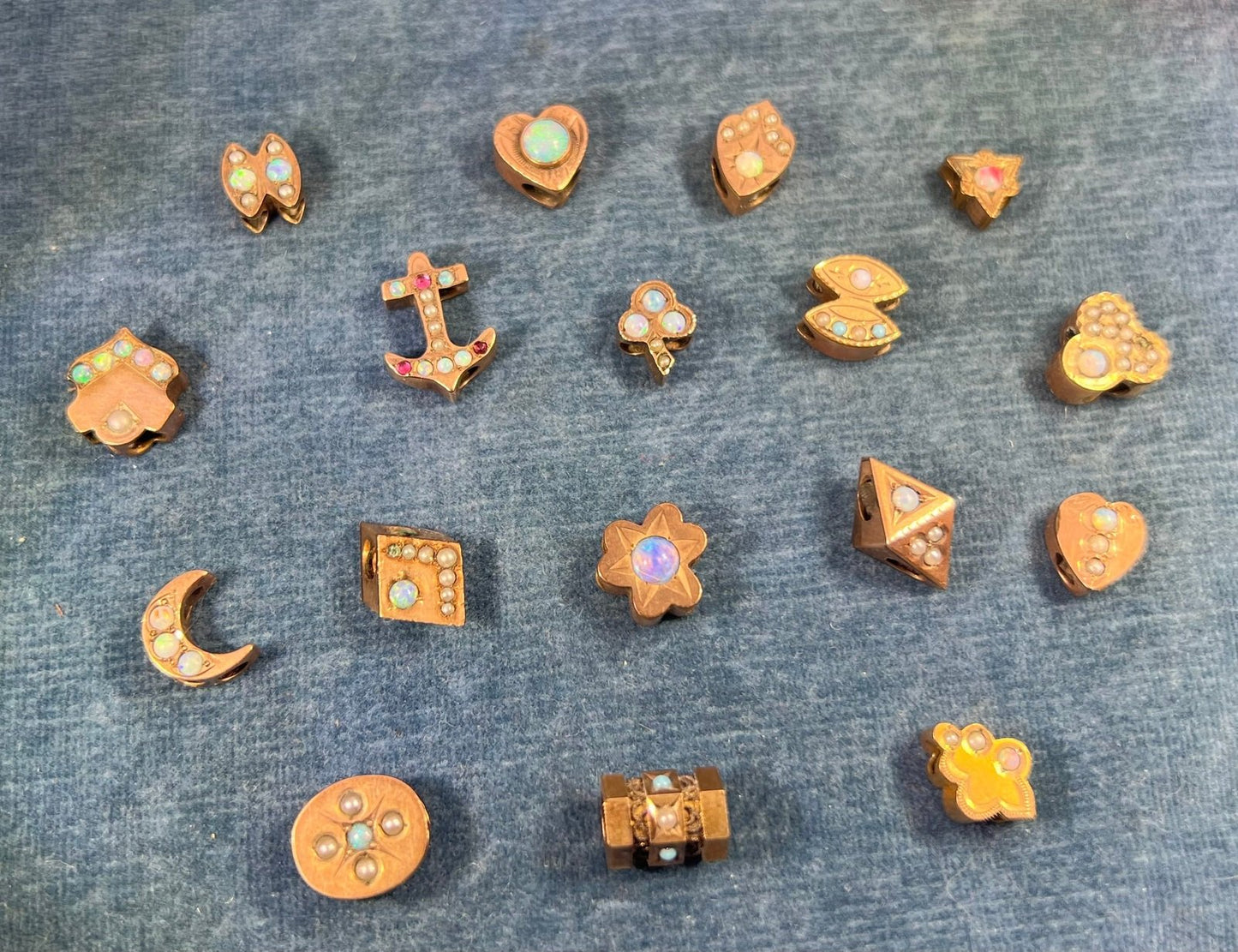 10k Gold Tiny Clover Gypsy-Set Opal Slide Charm Fob Pendant *Video*