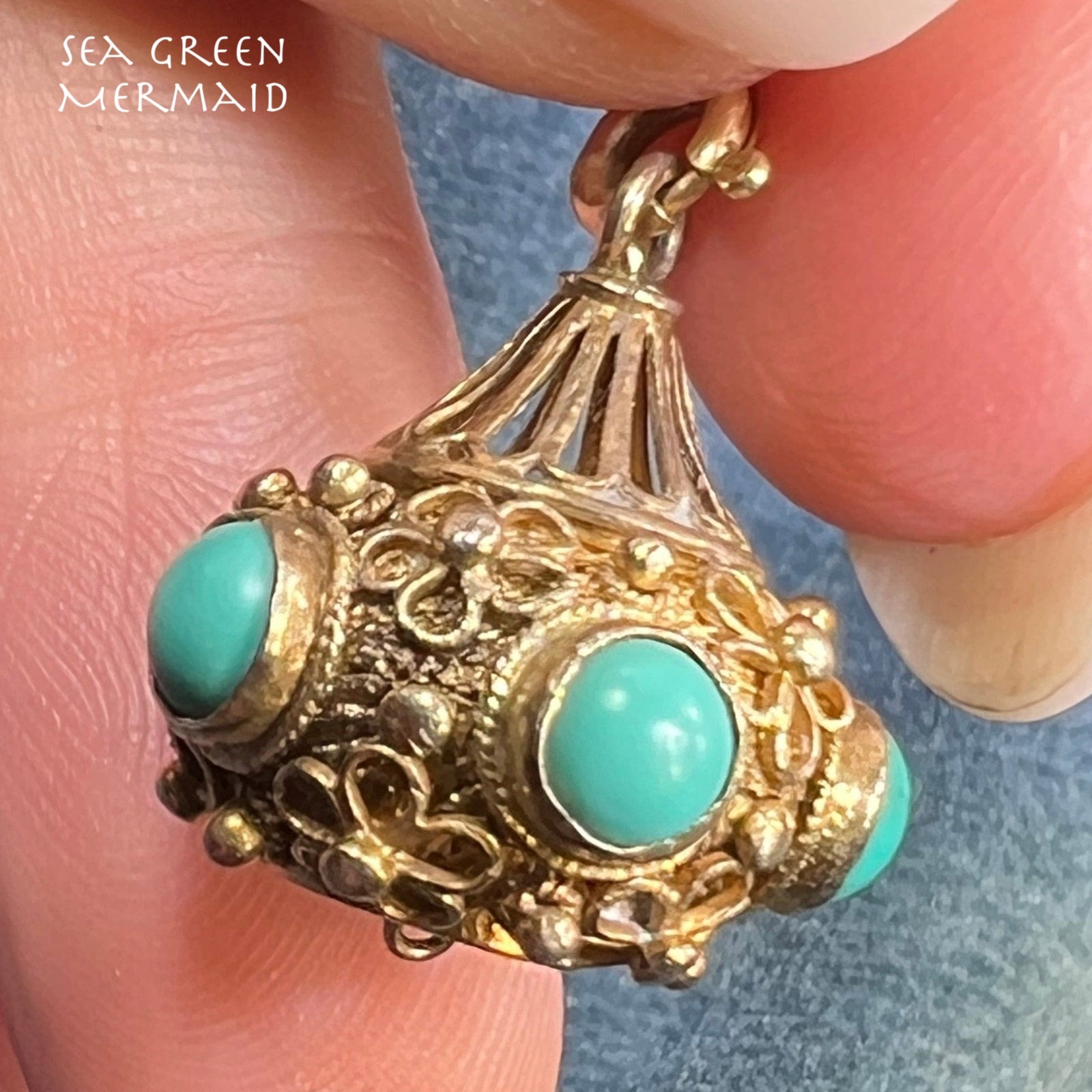 Gold Fob Watch Victorian Turquoise Antique Sailors Worry Stone