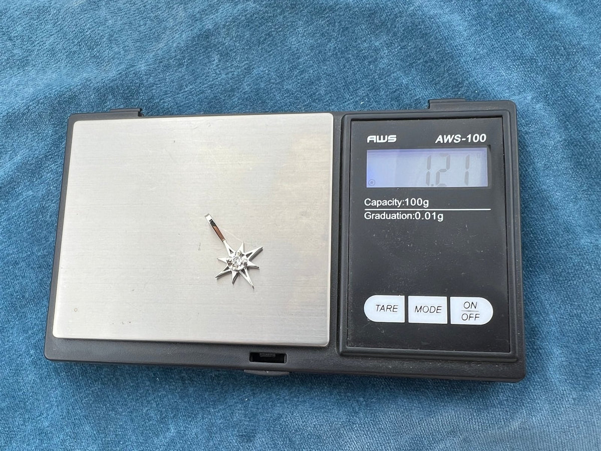 10k White Gold Diamond North Star Burst Pendant. 1" *Video*