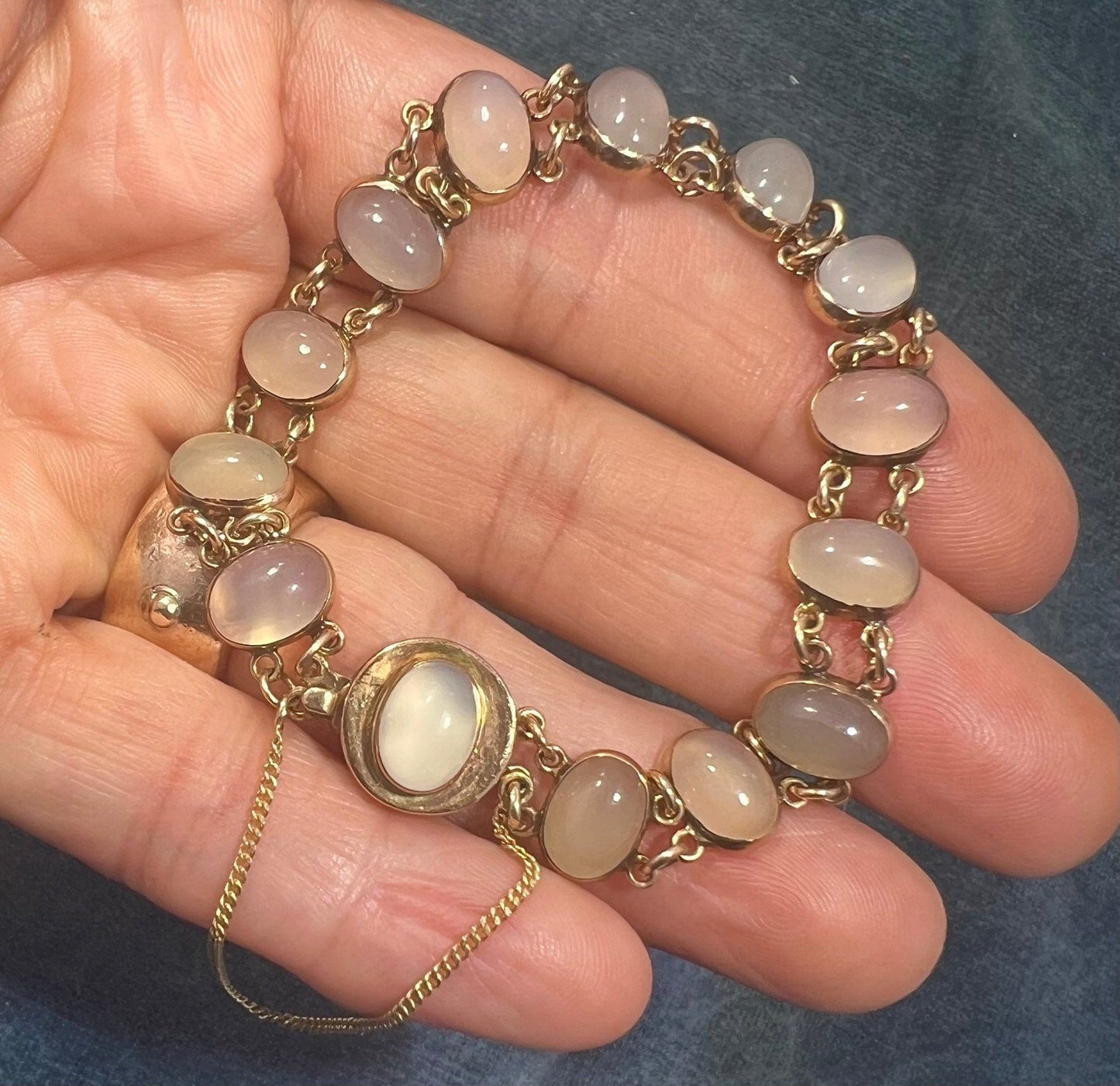 10k Yellow Gold Art Deco Cabochon Gem Bracelet. 12g *Video*