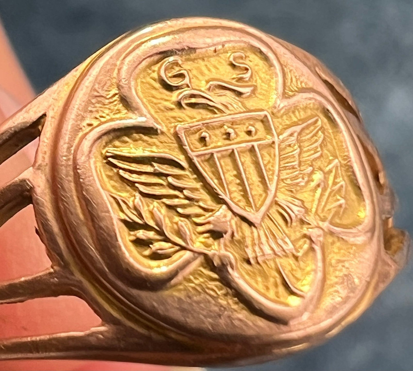 10k Yellow Gold GIRL SCOUT Trefoil Deco Signet Ring. Ostby Barton *Rare*