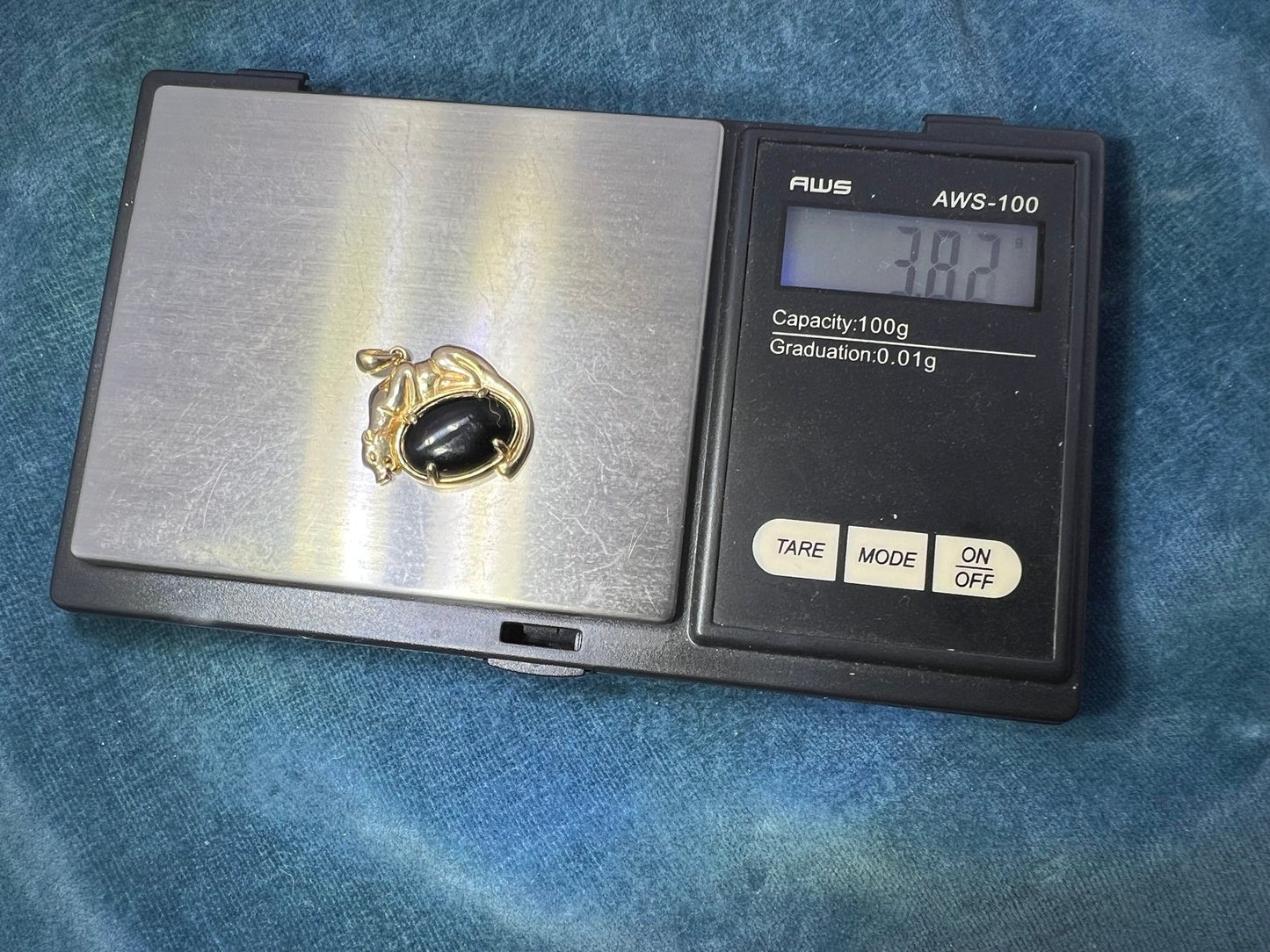 10k Yellow Gold Panther Tiger Cat on Black Onyx Pendant. Designer