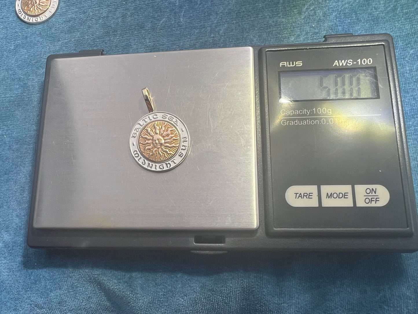 10k Yellow Gold Sunburst on Silver Disk Pendant "Baltic Sea Midnight Sun"