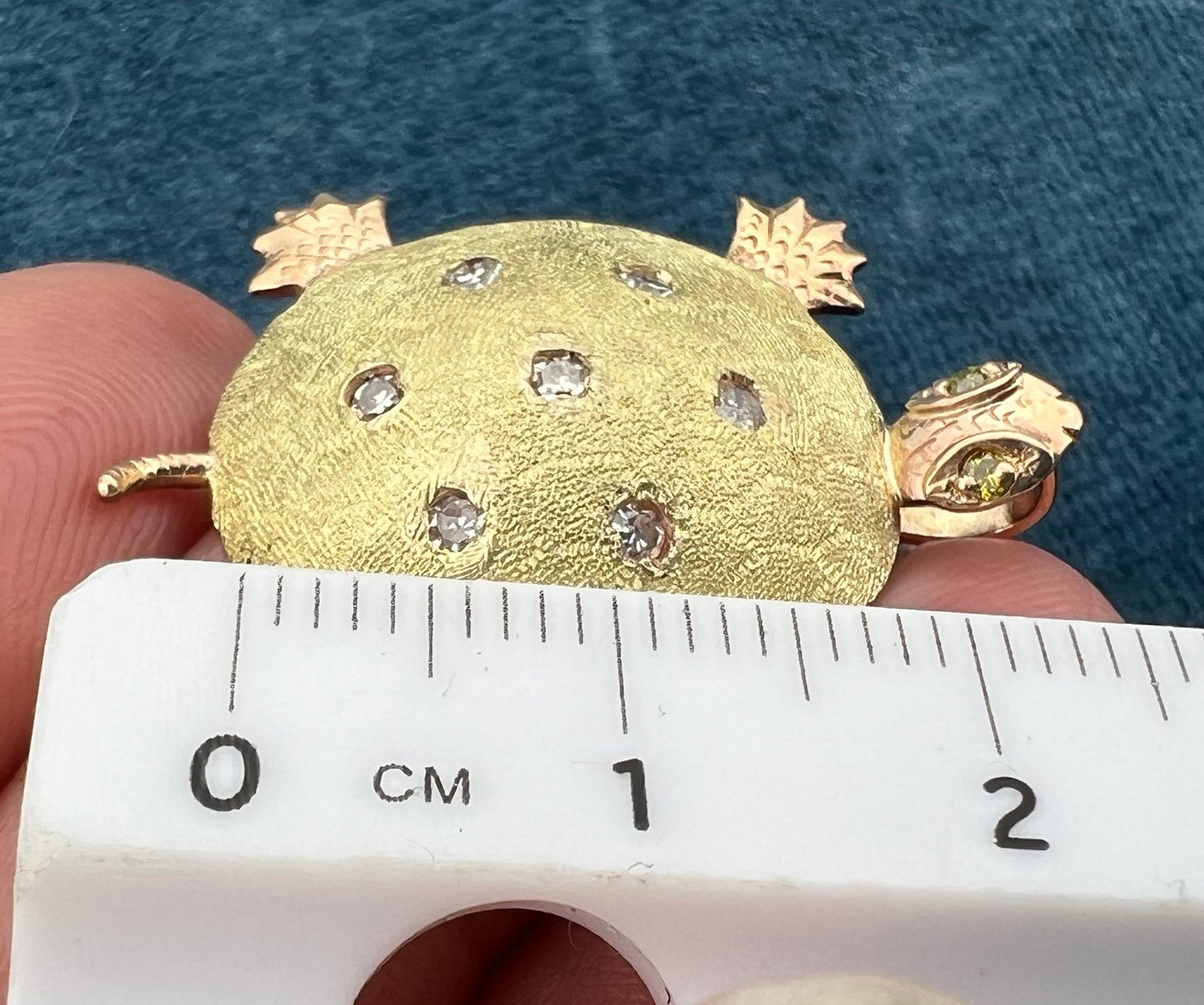 10k Yellow + Rose Gold Turtle Pendant w Rose-Cut Diamond Shell. 1.2"
