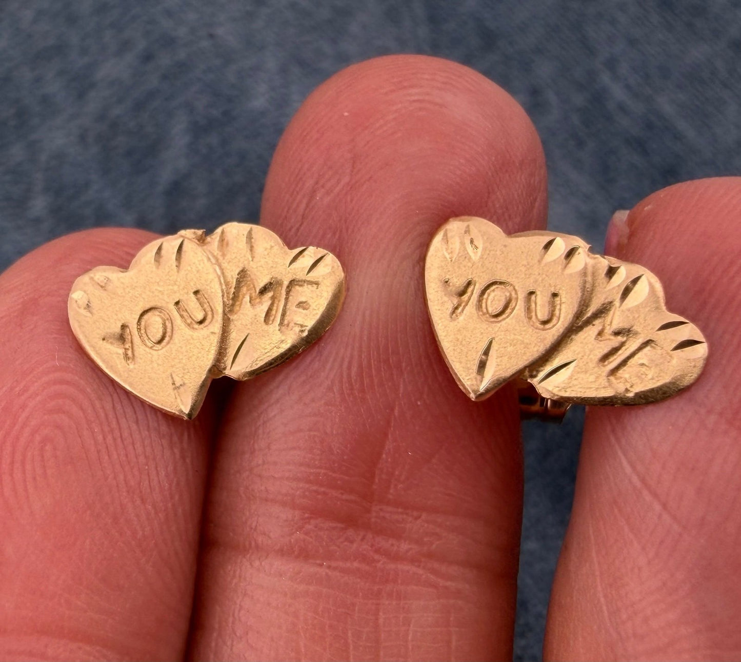 14k Gold 2 Hearts Sweethearts Earrings. "You & Me"