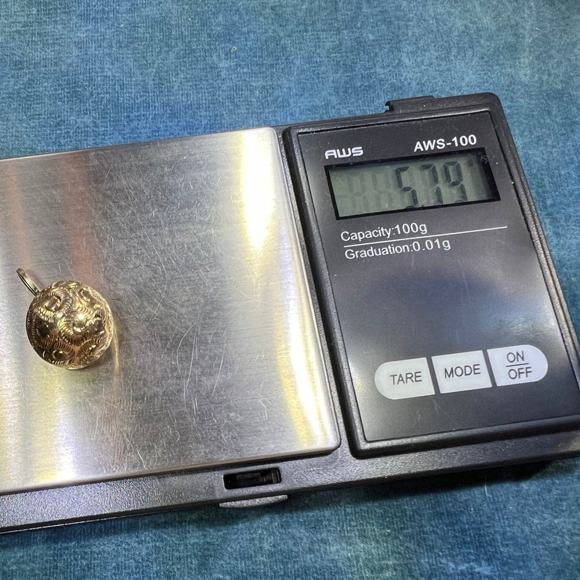 14k Gold 3-D Victorian Ball Sphere Watch Fob Pendant. Heavy 5.7g