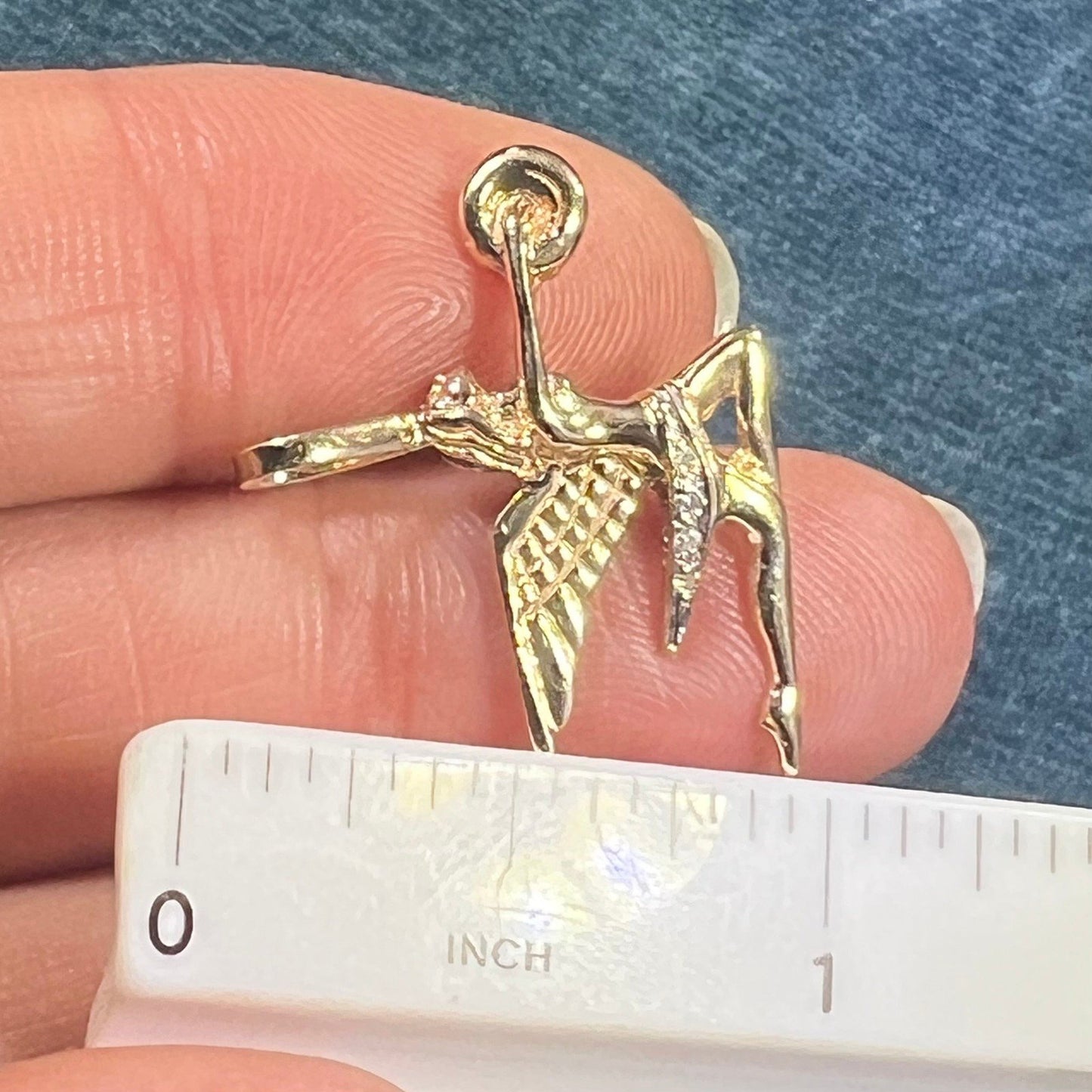 14k Gold "Angel of Speed" Hood Ornament Pendant w Diamonds