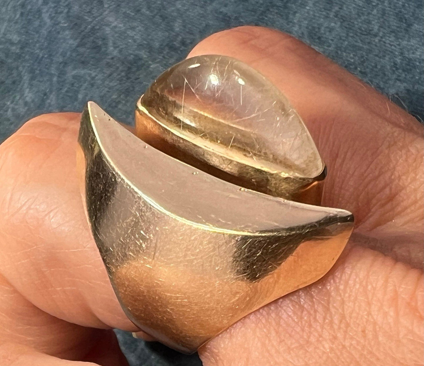 14k Gold Asymmetrical Crescent Moon Open Ring. MCM Modernist 10g