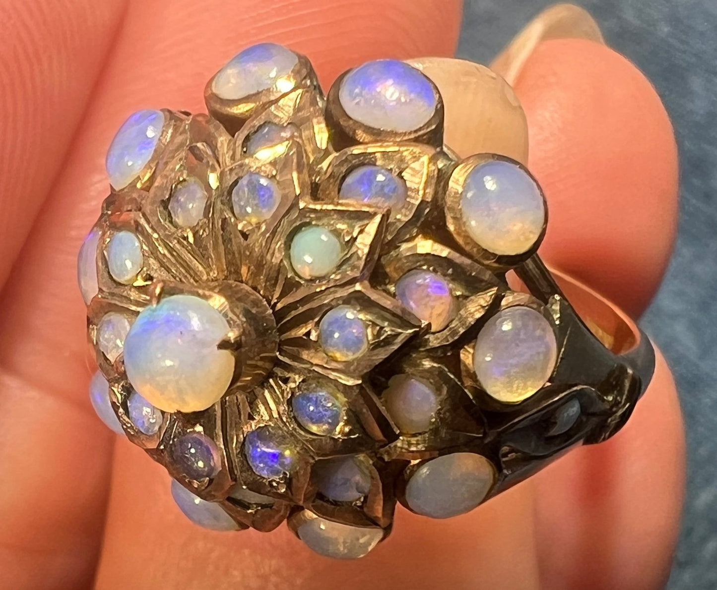 14k Gold Australian Lavender Crystal Opal Harem Ring *Video*