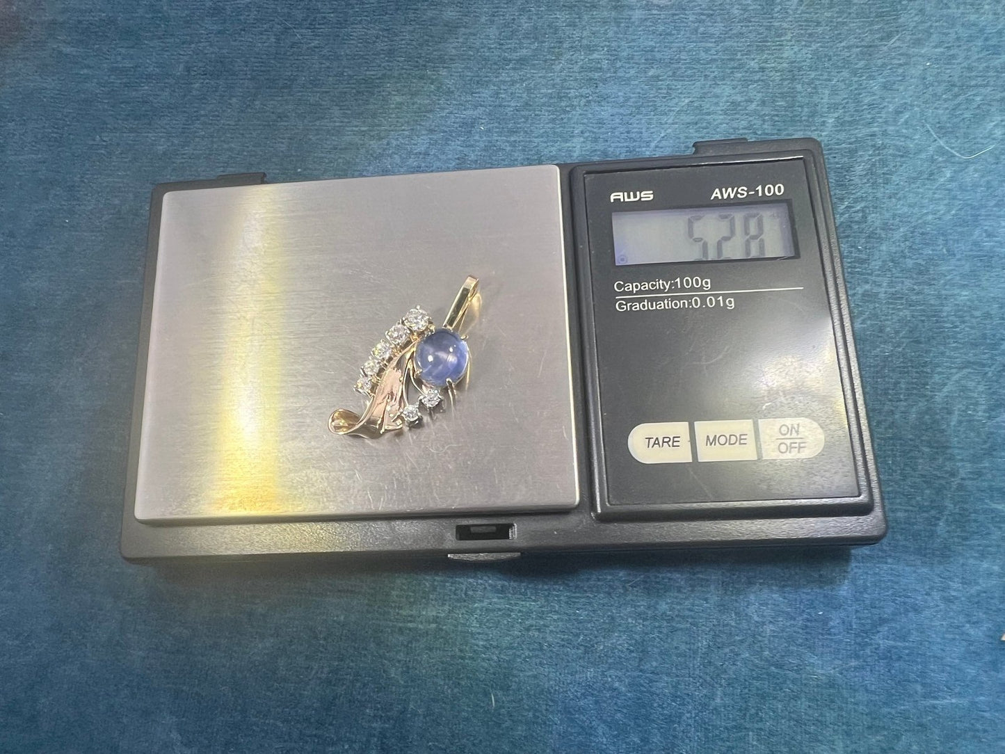 14k Gold Blue STAR SAPPHIRE + Diamond Pendant *Video* - R