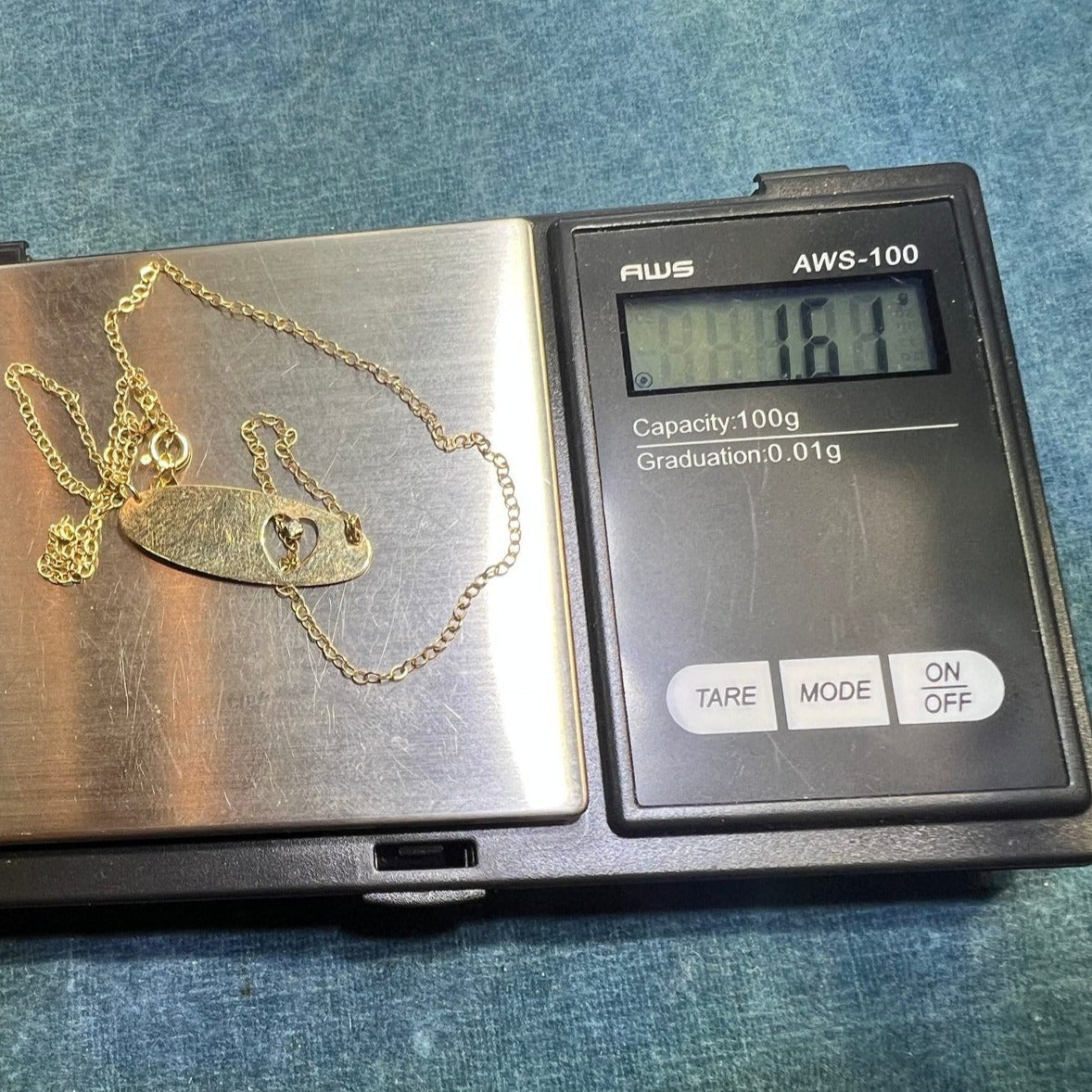 14k Gold Disk Pendant w Diamond in Heart + 14k Chain Necklace. Engravable