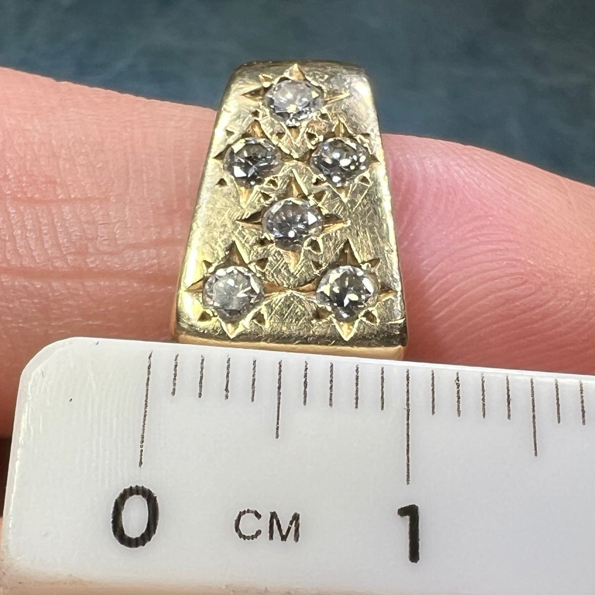 14k Gold Gypsy-Set Diamond Angled Chunky Ring. Wide Band