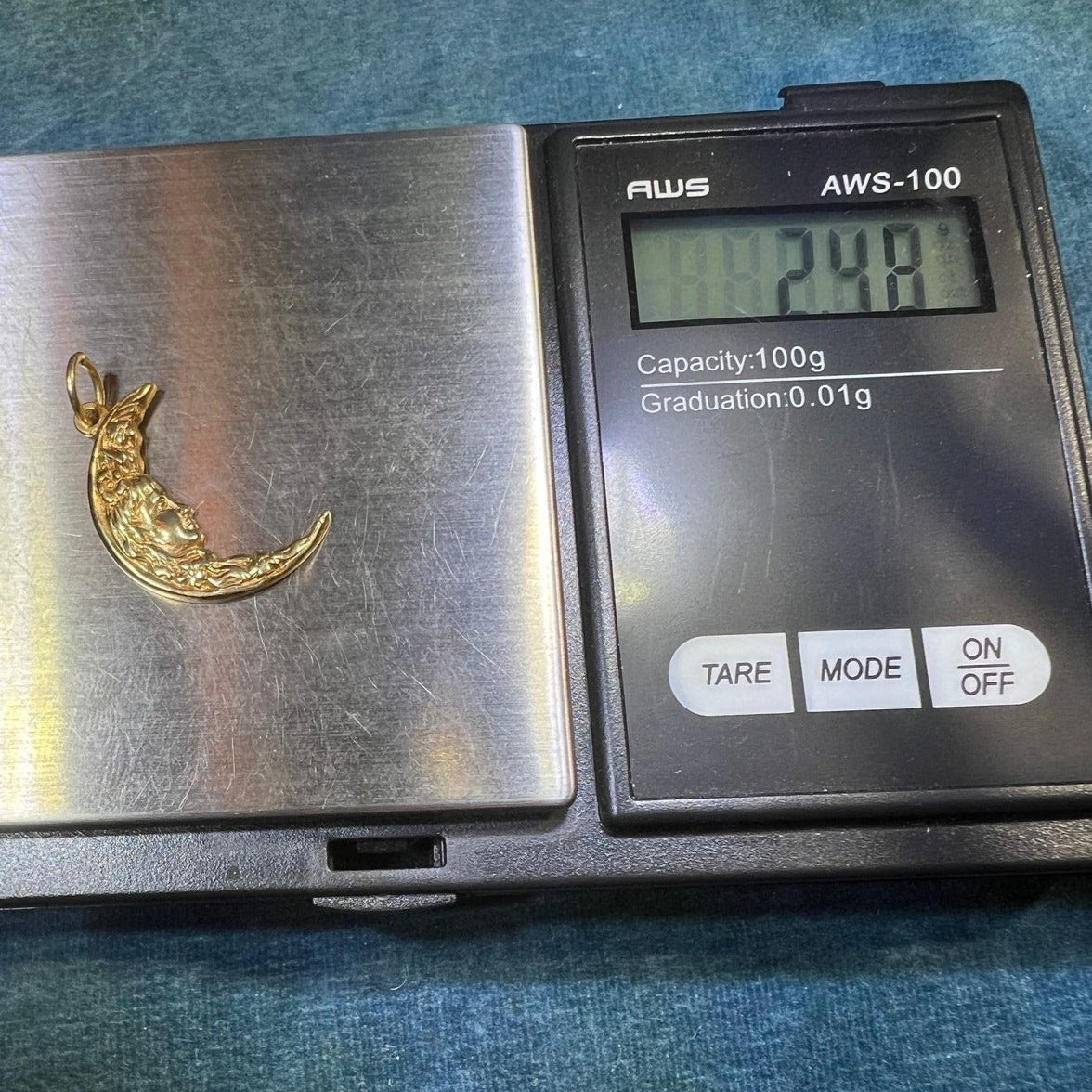 14k Gold Hawaiian Moon Goddess Crescent Moon Pendant. Hina of Hilo