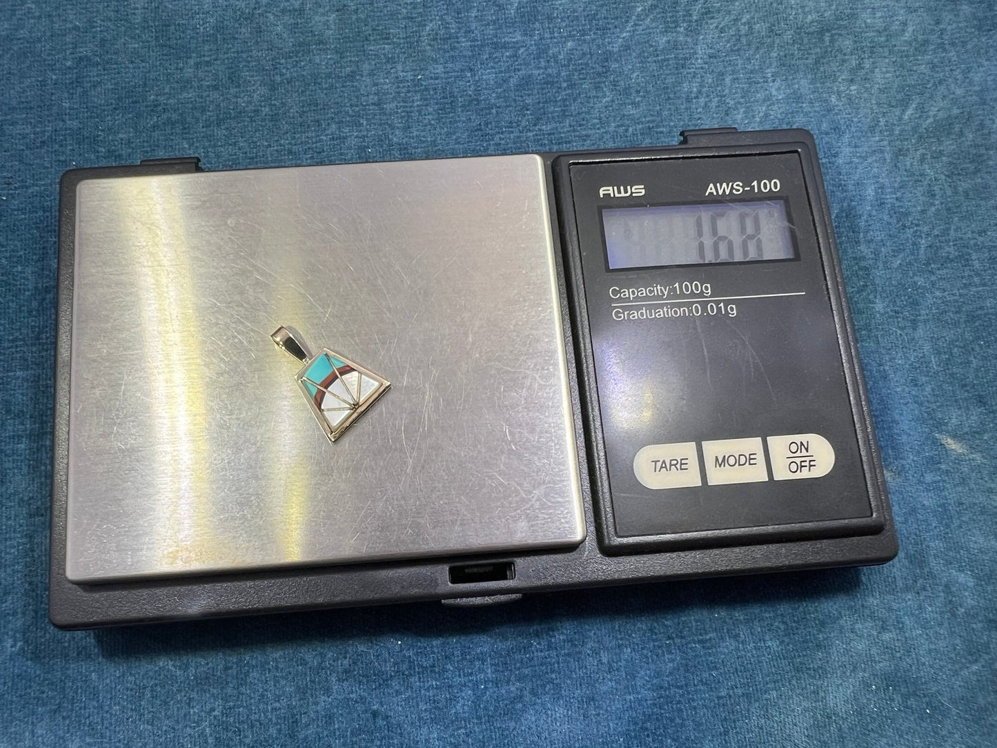 14k Gold Inlay Turquoise SUNBURST Pendant. Signed Teme