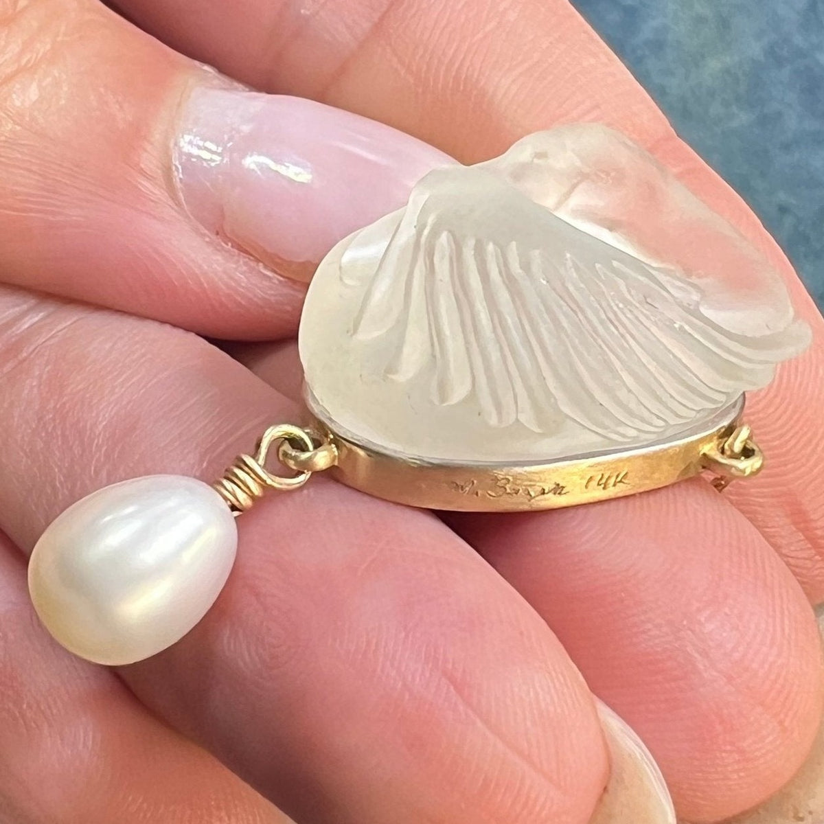 14k Gold Rock Crystal Carved SWAN Pendant w Dedicated Necklace *Video*