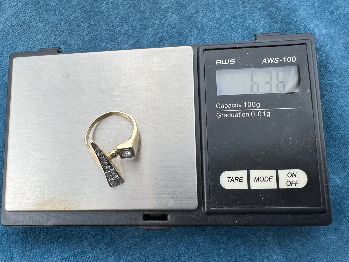 14k Gold Modernist Asymmetrical Diamond Ring. MCM Modern