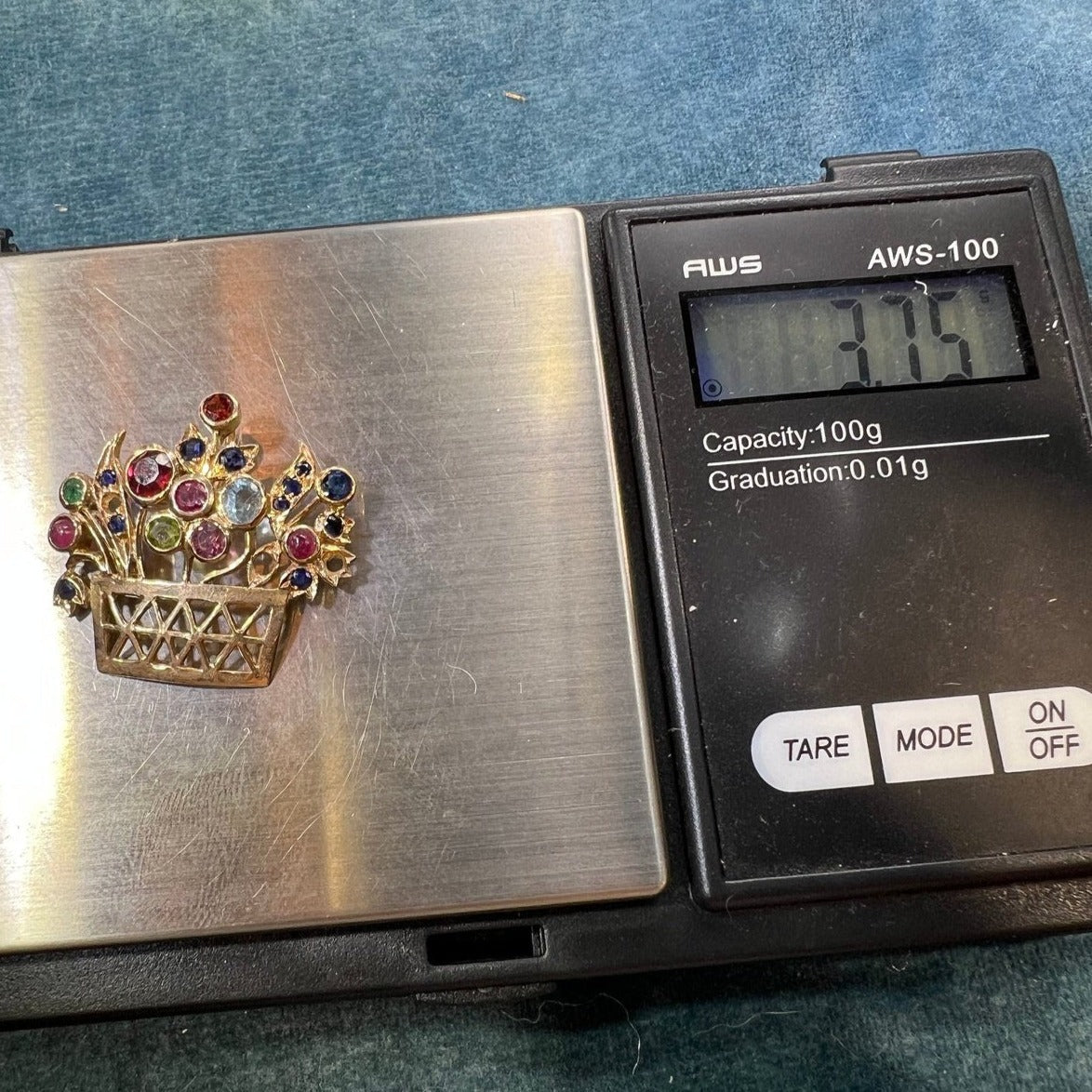 14k Gold Multi-Gem Flower Garden Basket Pendant! Sapphire Ruby Peridot Garnet