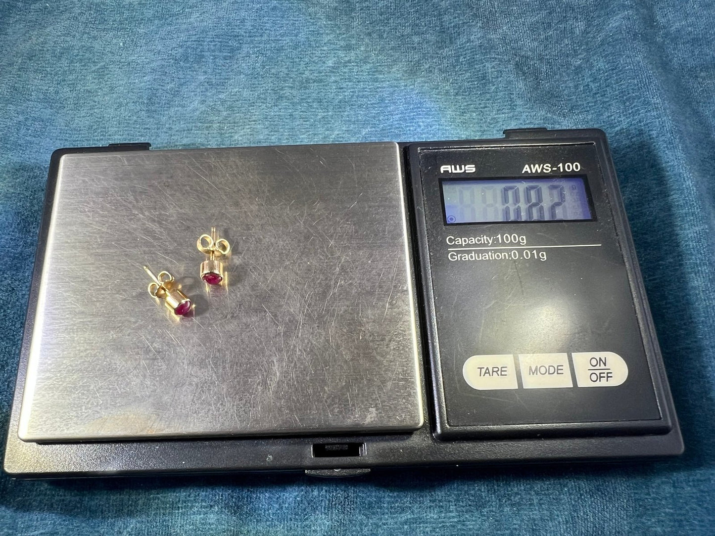 14k Gold Natural Cabochon Ruby Earrings. Bezel-Set. Tiny!