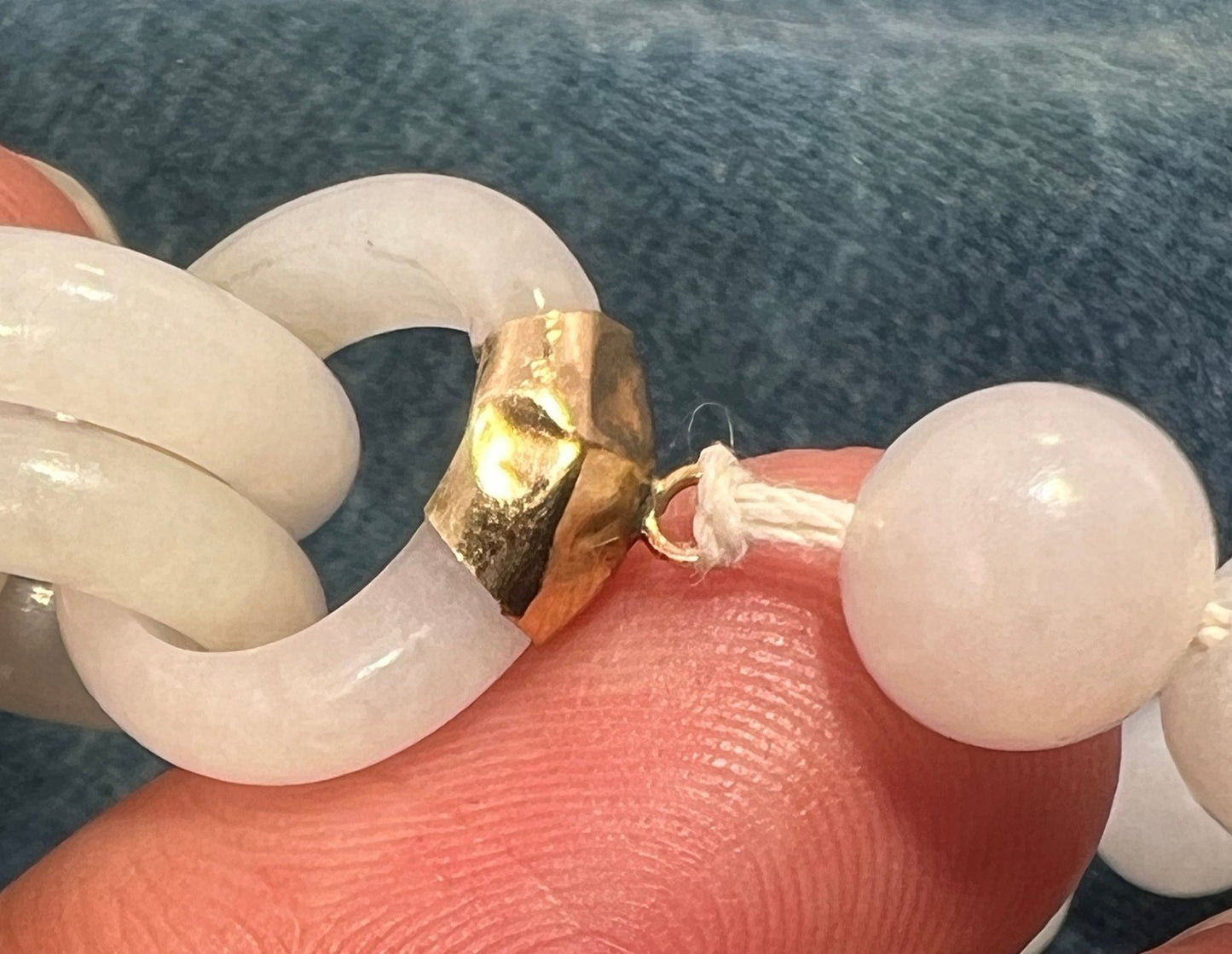 14k Gold Nephrite Jade Bead Necklace w Interlinked Circles. 25" + 57g