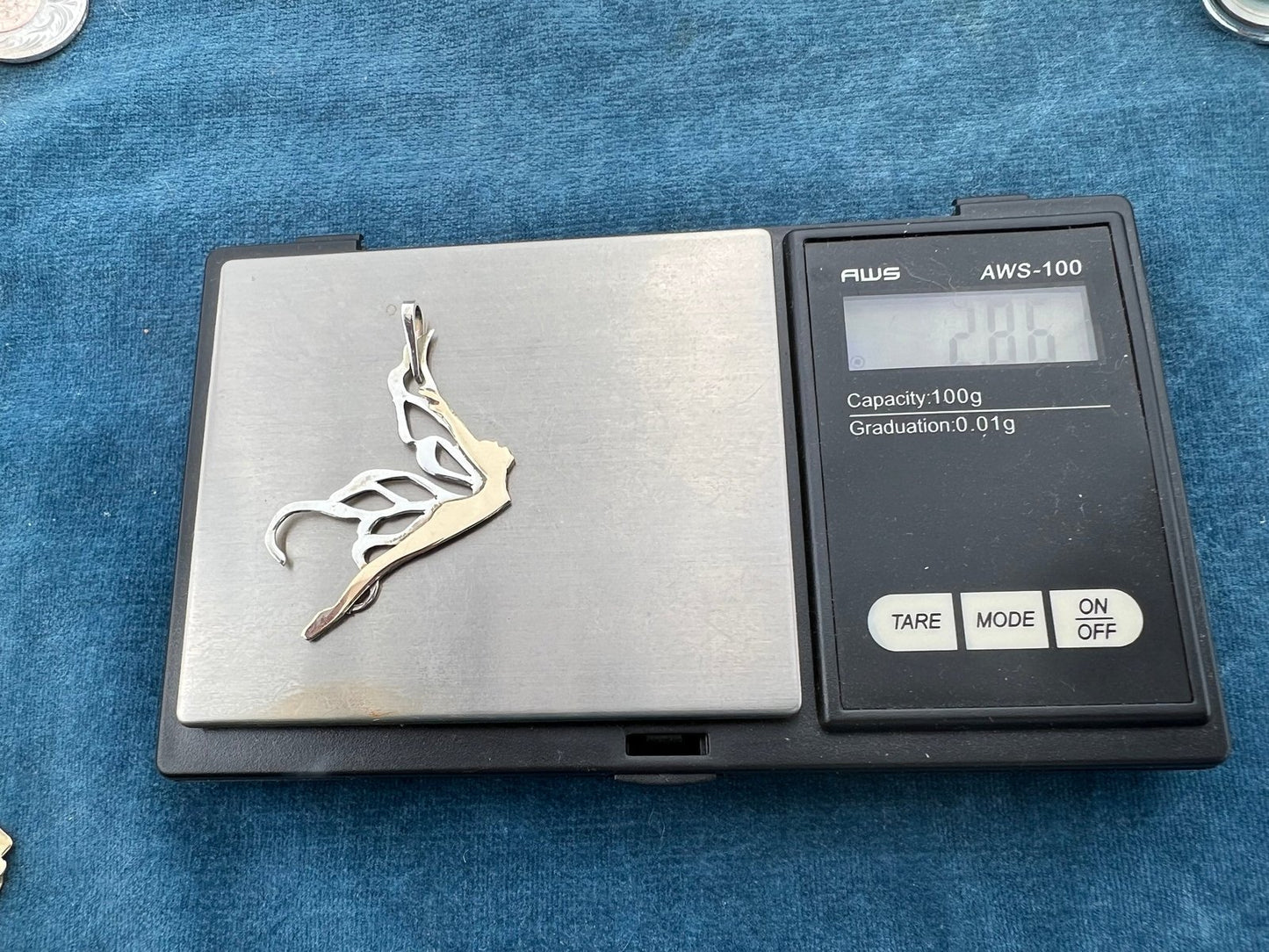14k Gold + Silver Diving Butterfly Fairy Nude Pendant 1.75" R