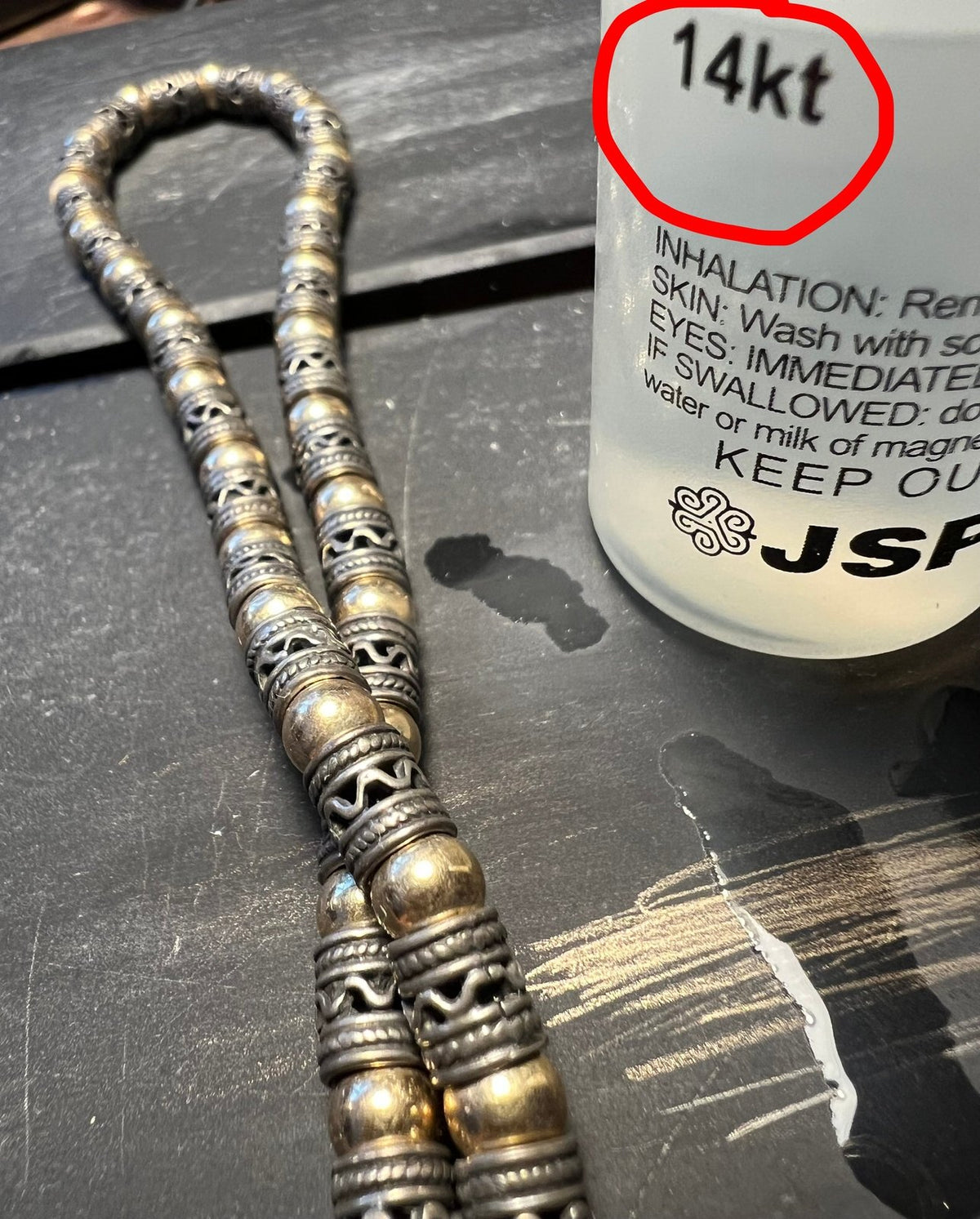 14k Gold + Silver Tribal Lantern Bead Chain Necklace. 44g