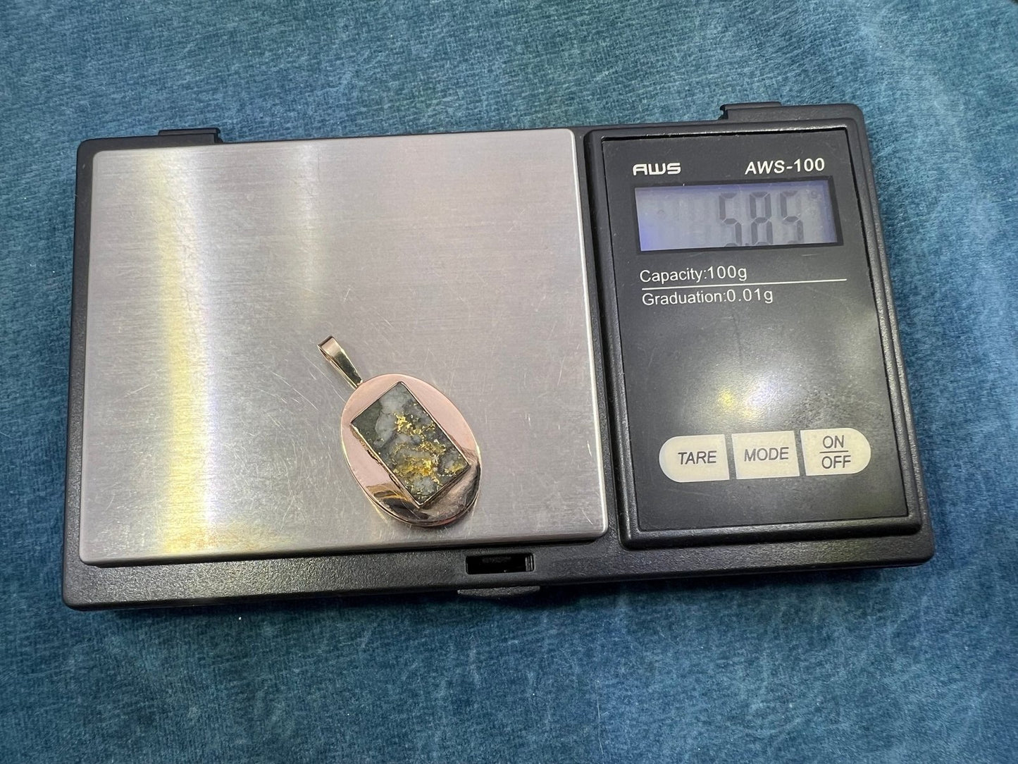 14k Gold & Sterling Silver Antique Alaskan Gold-In-Quartz Pendant *Video*