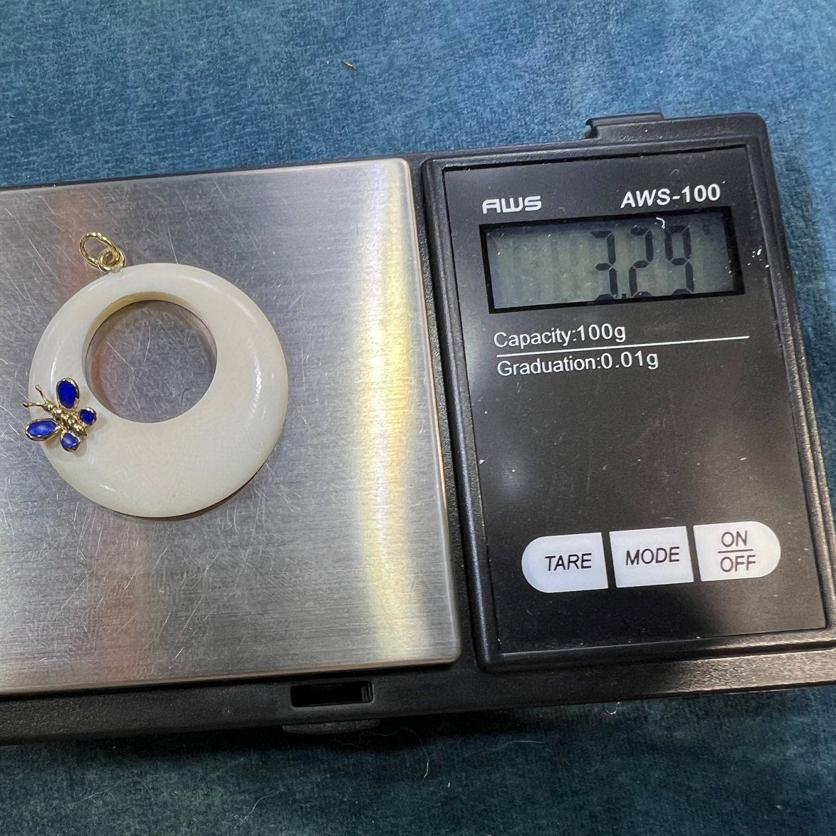 14k Gold TINY Butterfly on Large Seashell Circle Pendant. 1.5" Medallion L