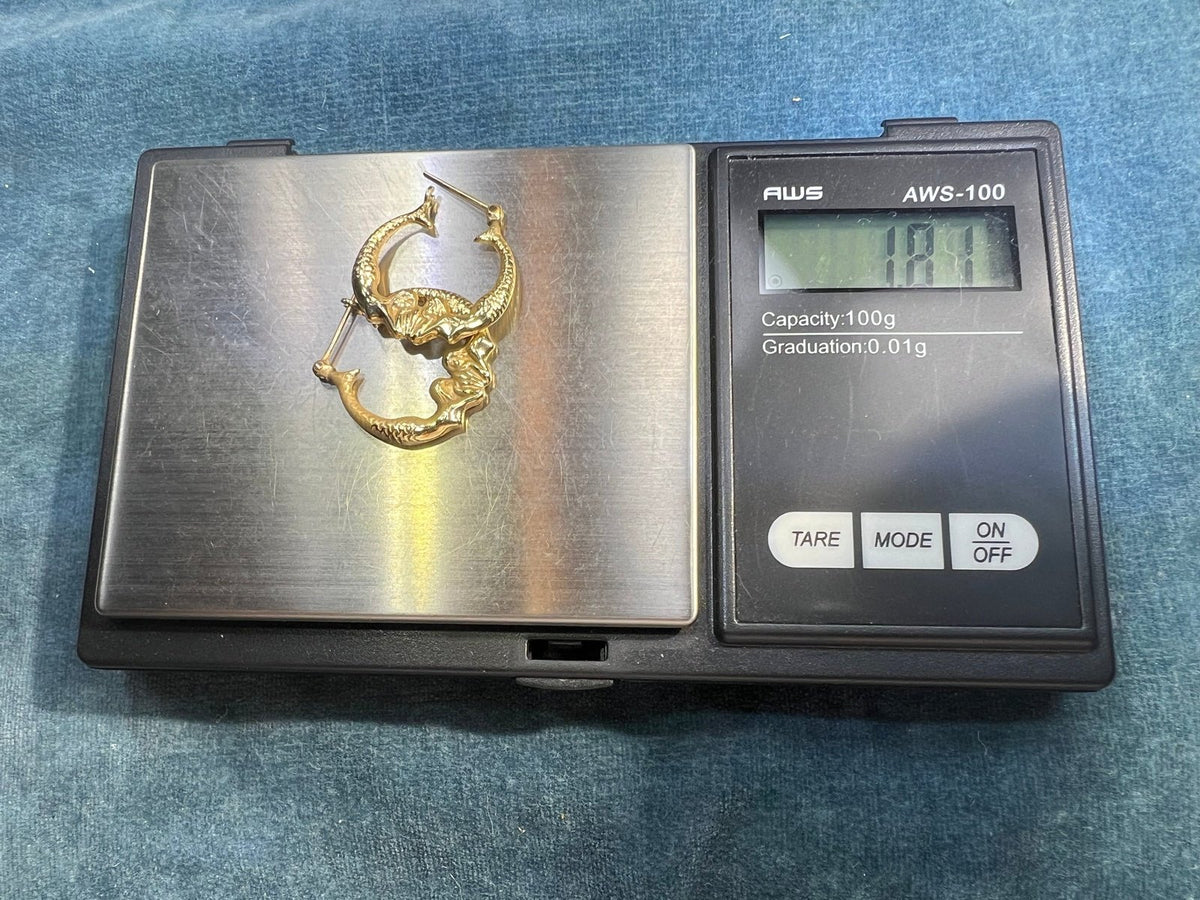 14k Gold Twin MERMAID Sisters Hoop Art Deco Earrings. 3/4" Smaller