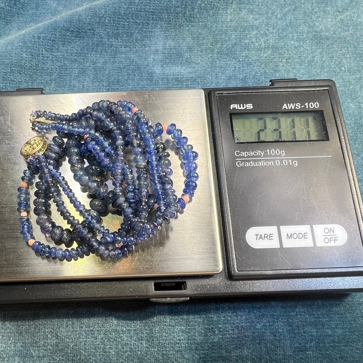 14k Gold Two-Strand Natural Ceylon Blue Sapphire Cabochon Bead Necklace