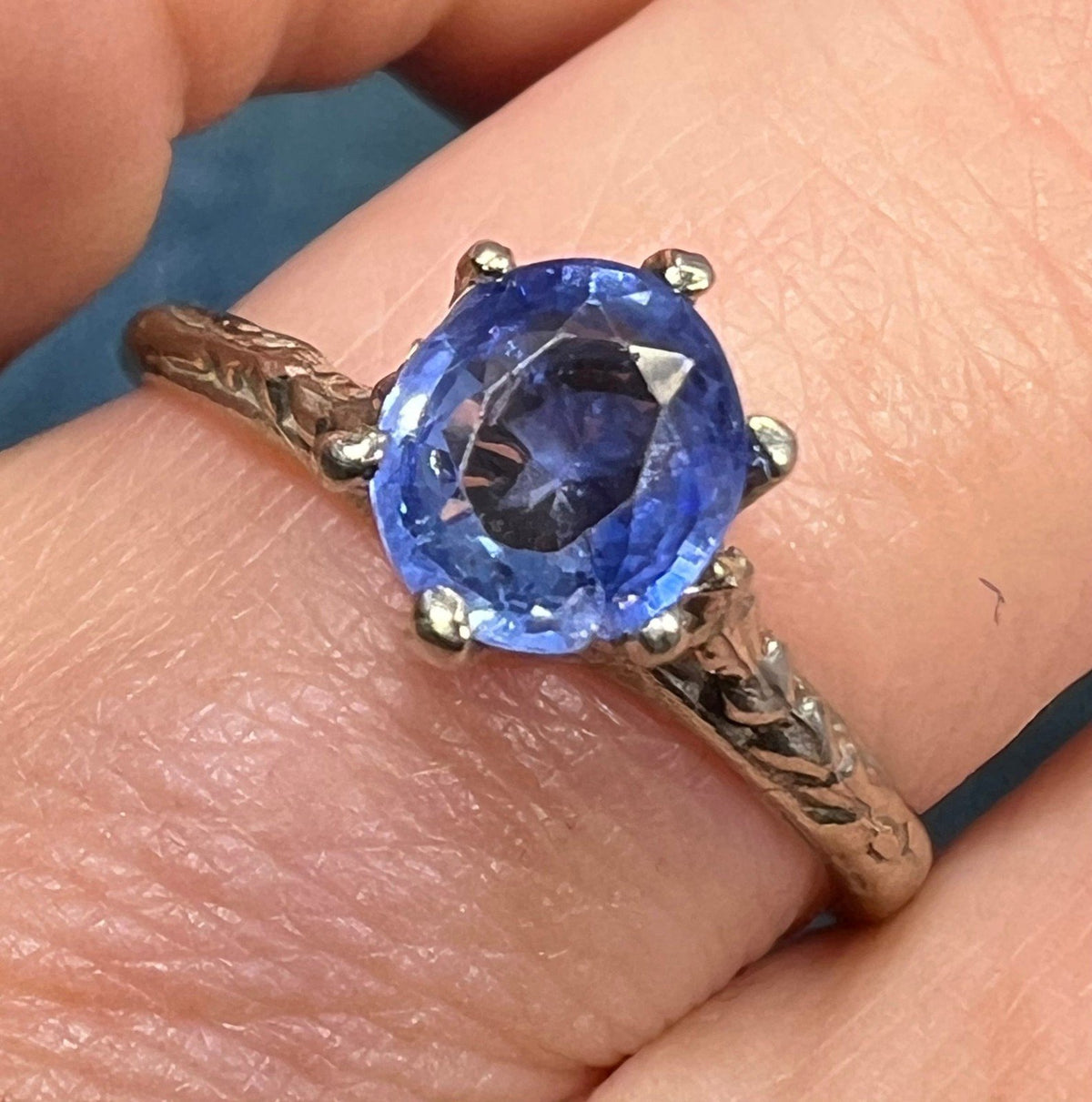 14k White Gold Ceylon Blue Sapphire Solitaire Ring. Antique *Video*