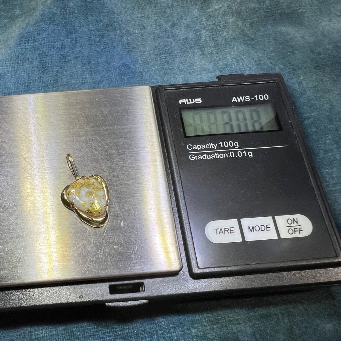 14k Yellow Gold Alaskan Gold in Quartz Triangle Pendant. 1" L