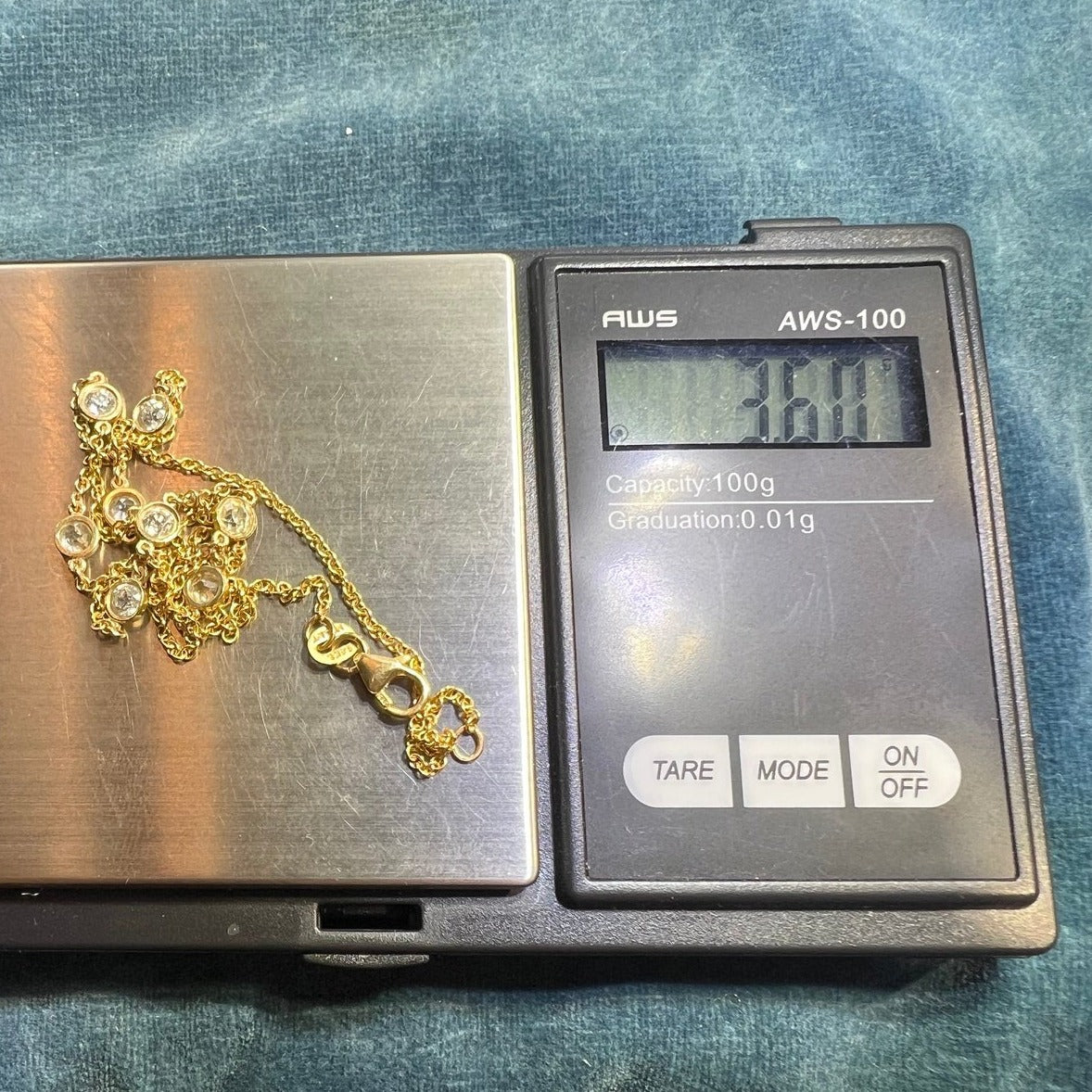 14k Yellow Gold By the Yard CONFETTI CZ Station Chain Necklace