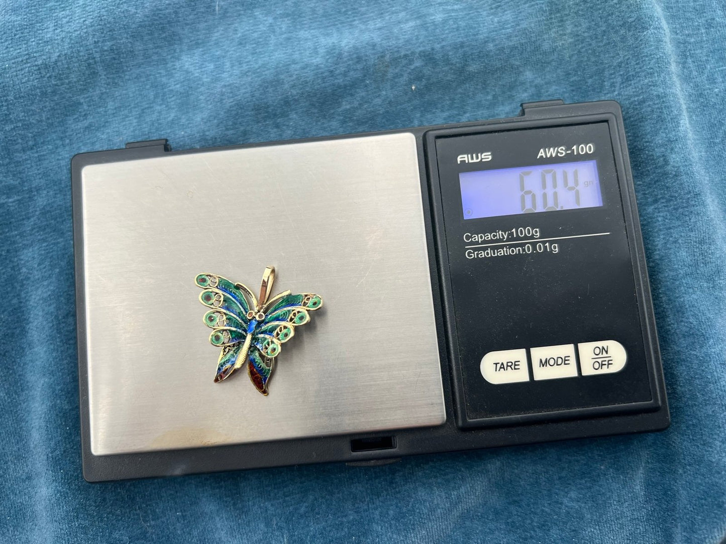 14k Yellow Gold Enamel Filigree Butterfly Pendant. 1" *Video*
