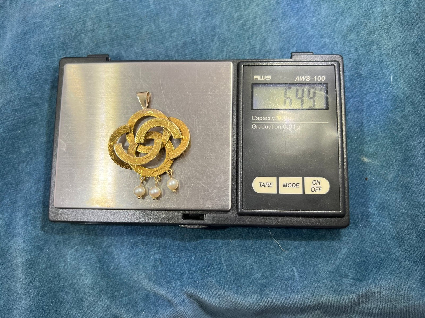 14k Yellow Gold Love Knot Pendant w/ Pearls. Victorian 1 3/4" + 6.5g