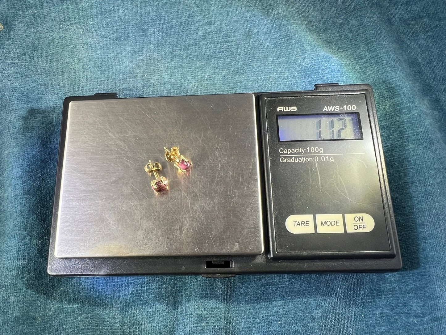 14k Yellow Gold Peach Pink Tourmaline Cabochon Earrings. Tiny!