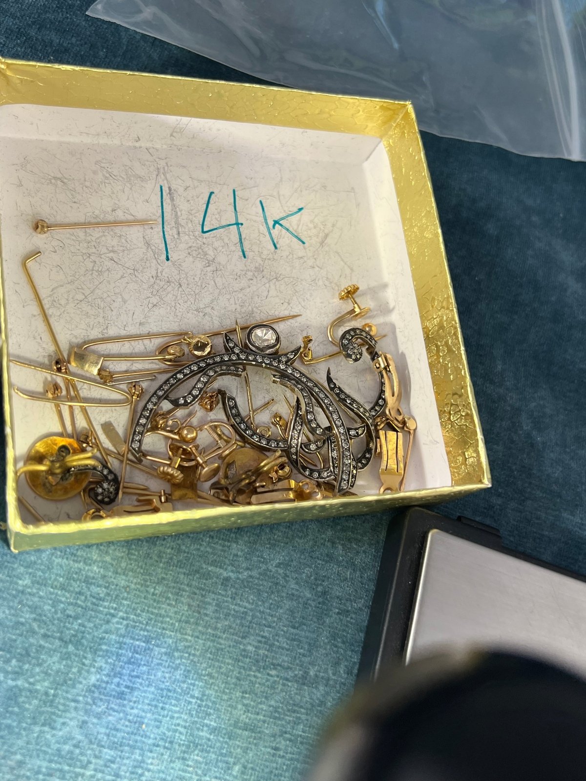 14k Yellow Gold + Silver w Natural Hand-Cut Diamonds SCRAP - D
