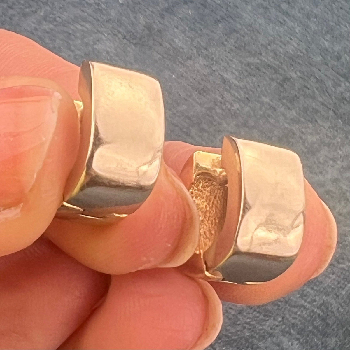 14k Yellow + White Gold Reversible Wide Square Huggies Hoop Earrings. 1/2" + 5.5g