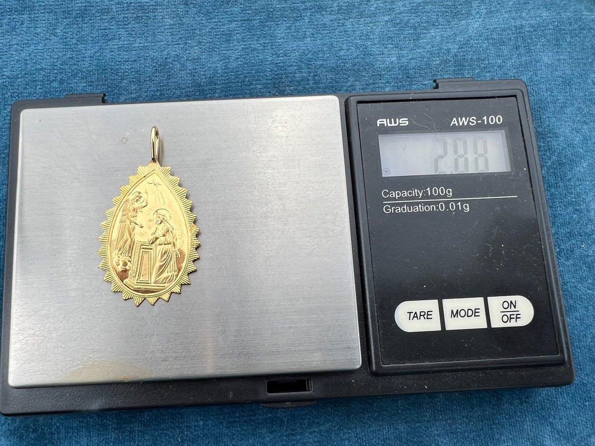 22k Gold Reversible Christian Religious Medal Pendant. 14k Bail *Video*