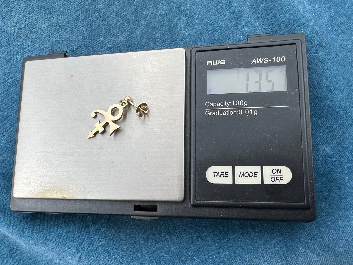 9k-10k Gold Custom PRINCE Symbol Dangle 1" Earring *SINGLE*