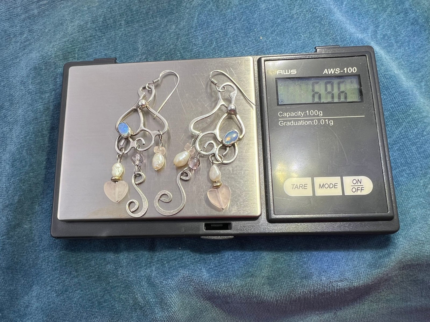 Australian Opal + Amethyst Dangle Earrings in 925. 2.5"+ 7g *Video*