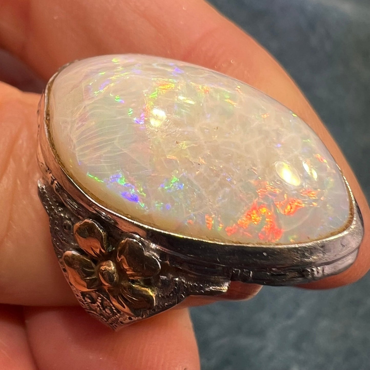 Australian Opal Dragons Egg Ring in 925 Sterling Silver. 1.5" *Video*