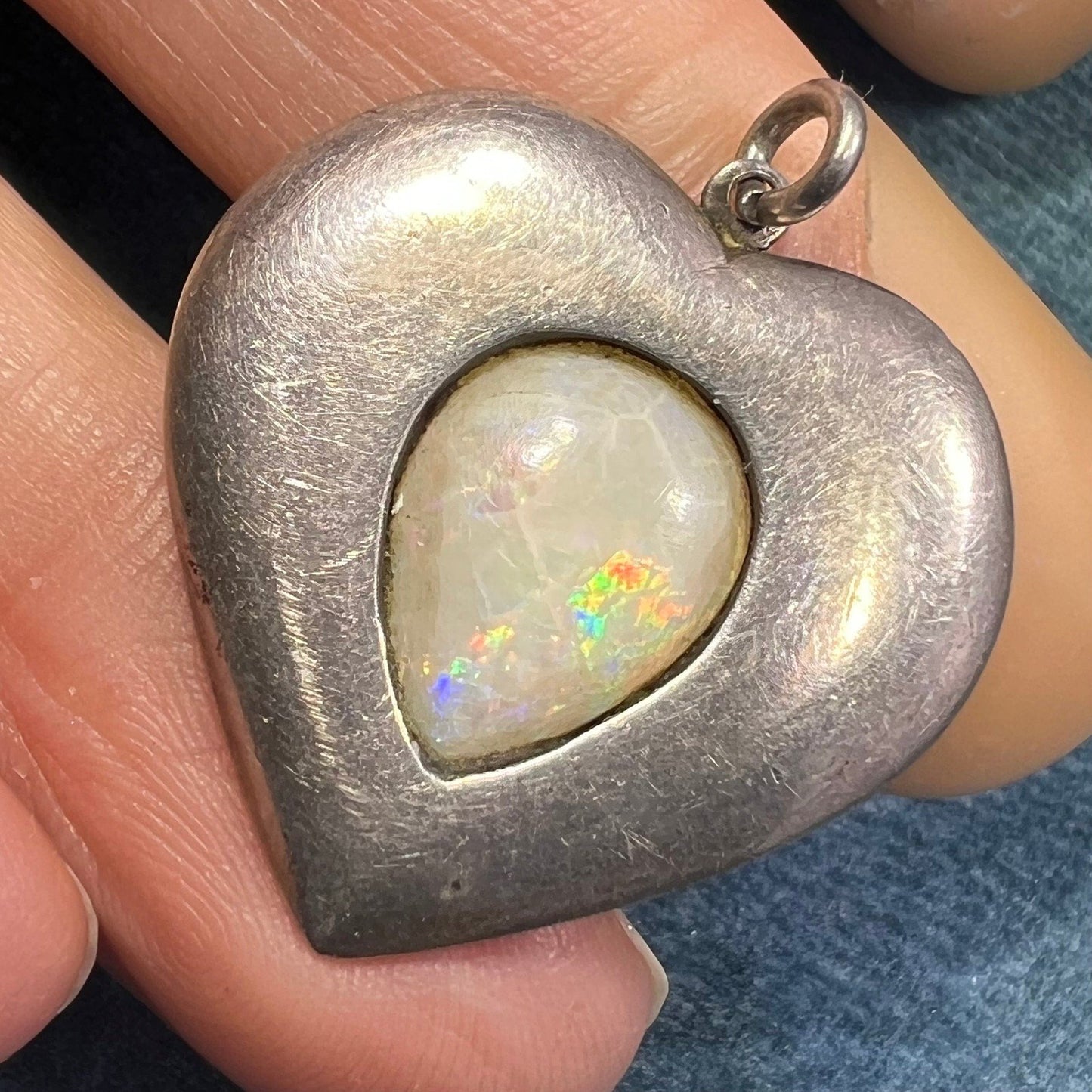Australian Opal Heart Pendant in Sterling Silver. Reversible. 1.2" *Video*