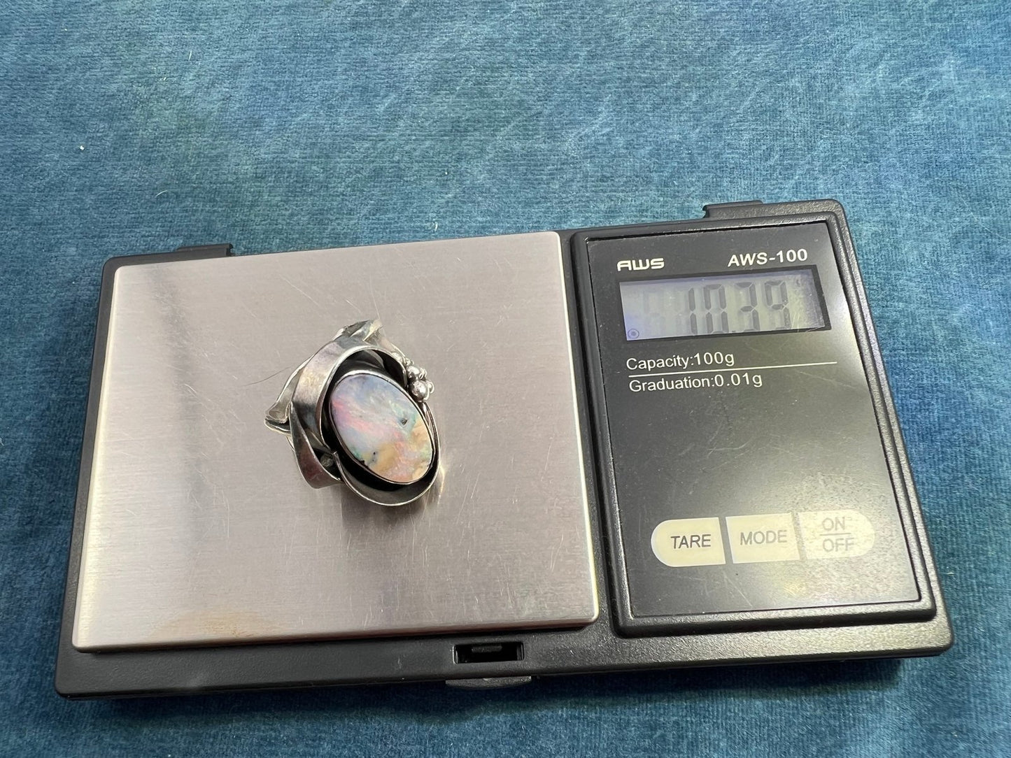 Australian Opal Ring in Old Pawn Sterling Silver. 1" + 10g *Video*