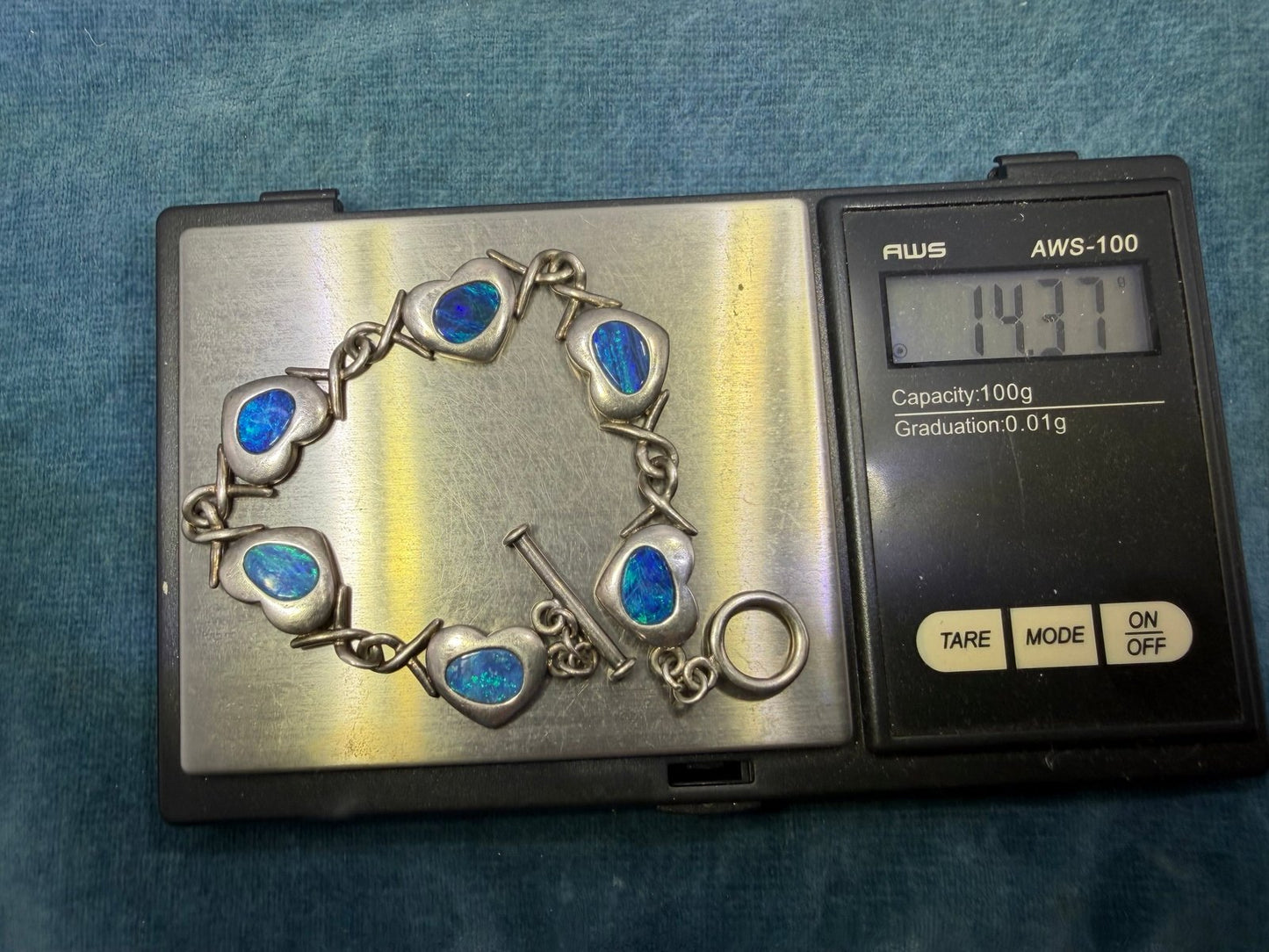 Australian Opal Triplet Hearts Bracelet in 925 Sterling Silver. 13g
