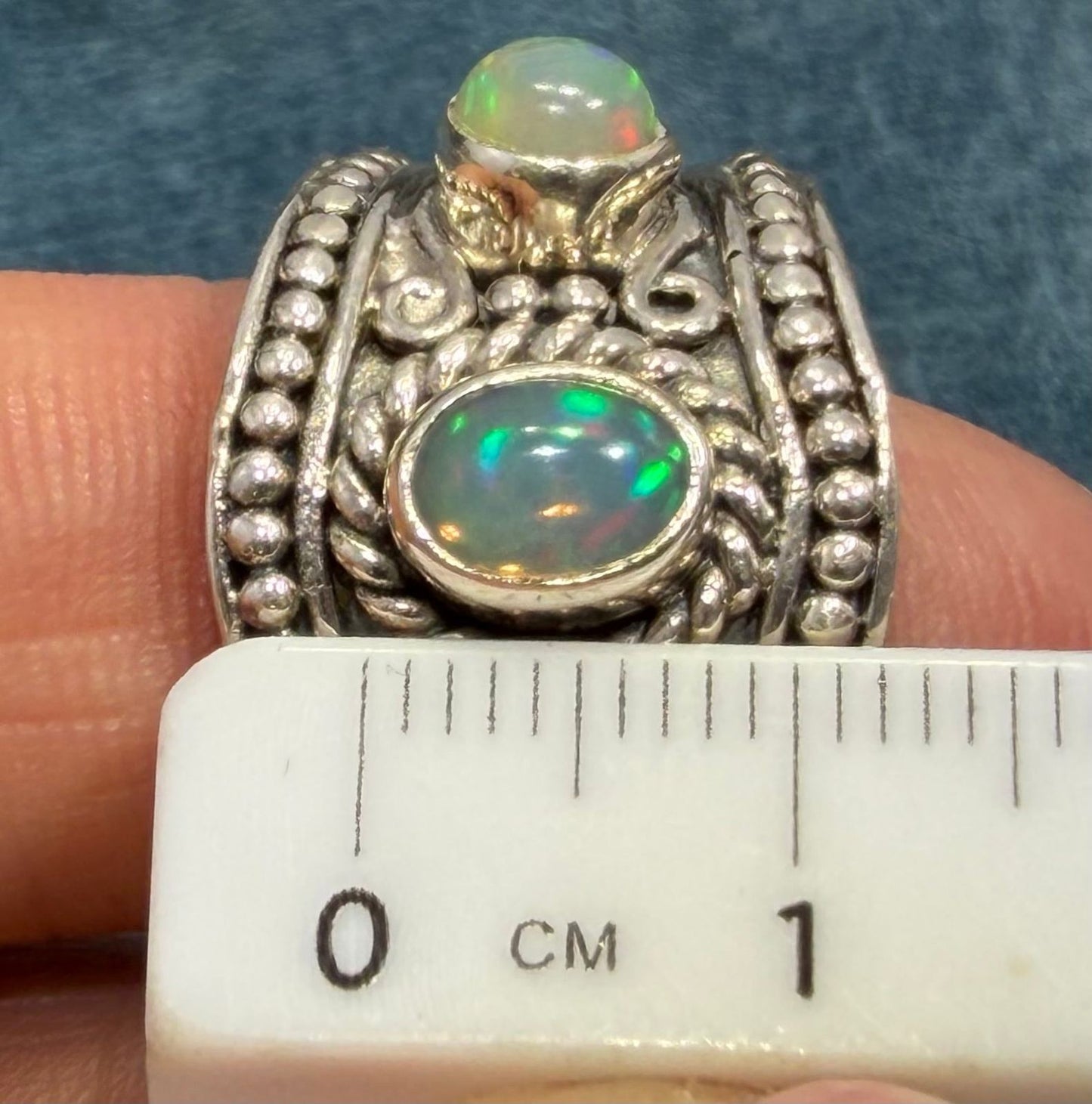 Ethiopian Jelly Opals in Silver Bali Bead Ring. Wide Band *Video*