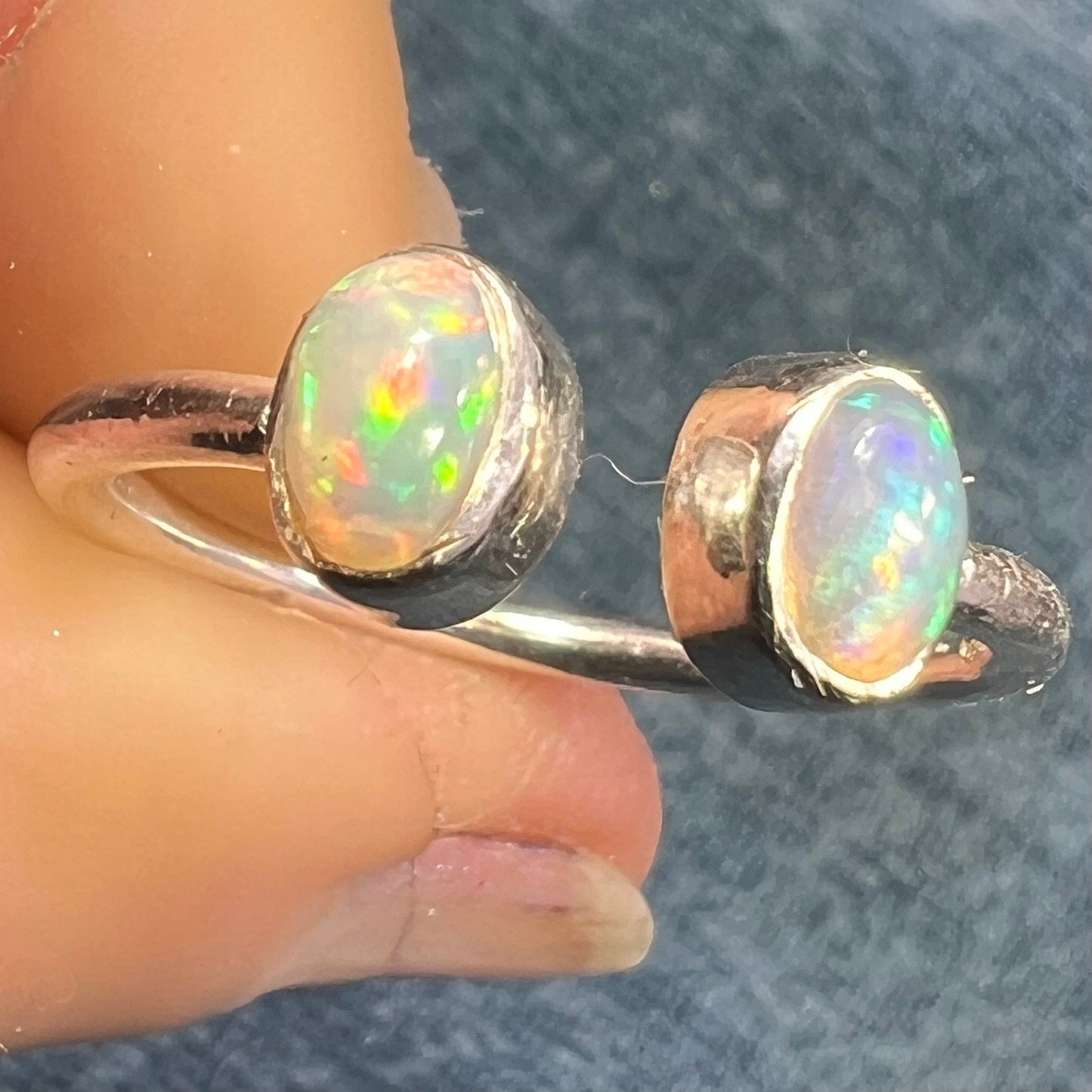 Ethiopian Welo Jelly Opal Silver Bezel Set Open Ring *Video*